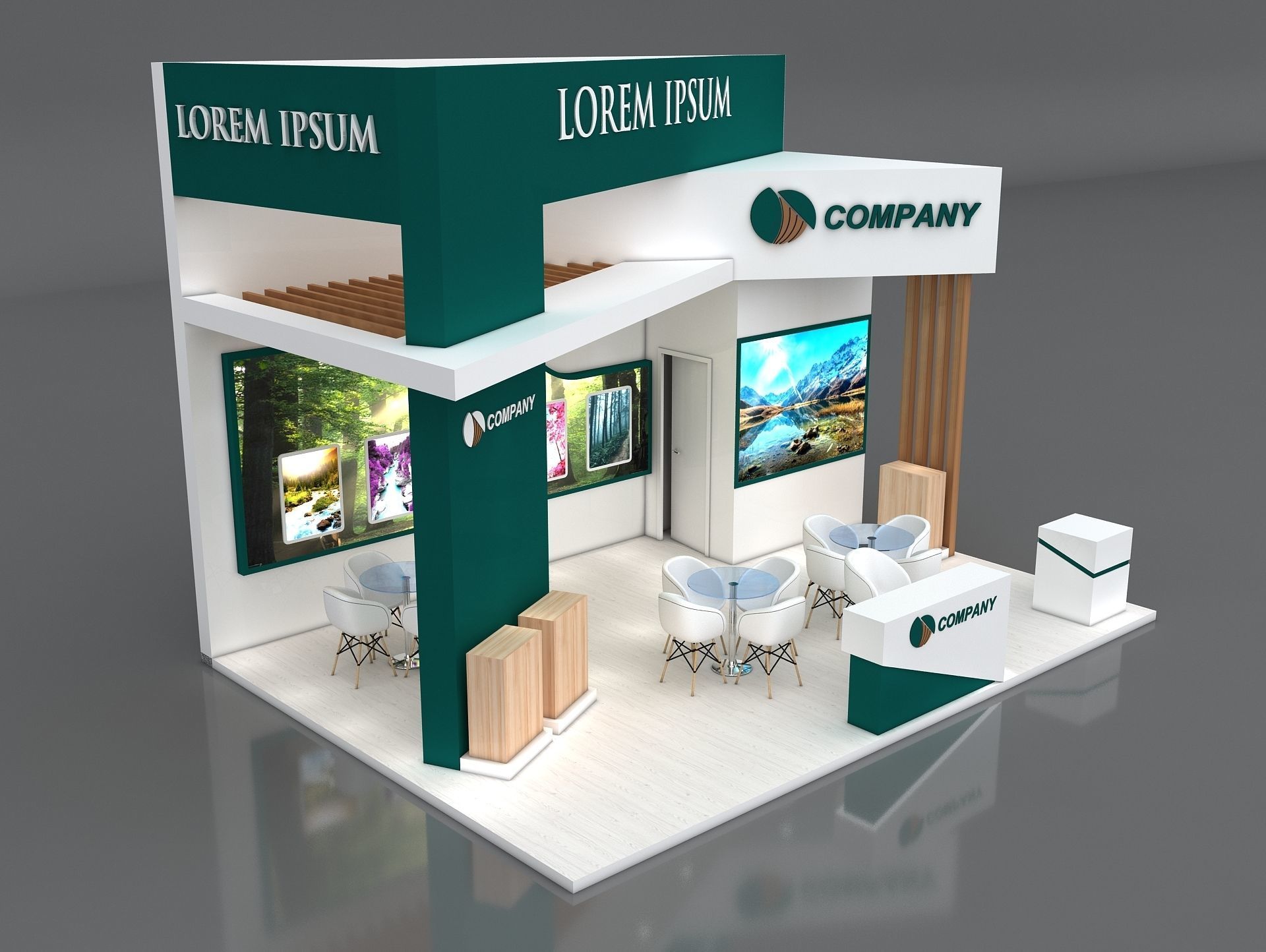 Exhibition Stand Booth Stall 7x5m Height 500cm 3 Side Open 3D model_3