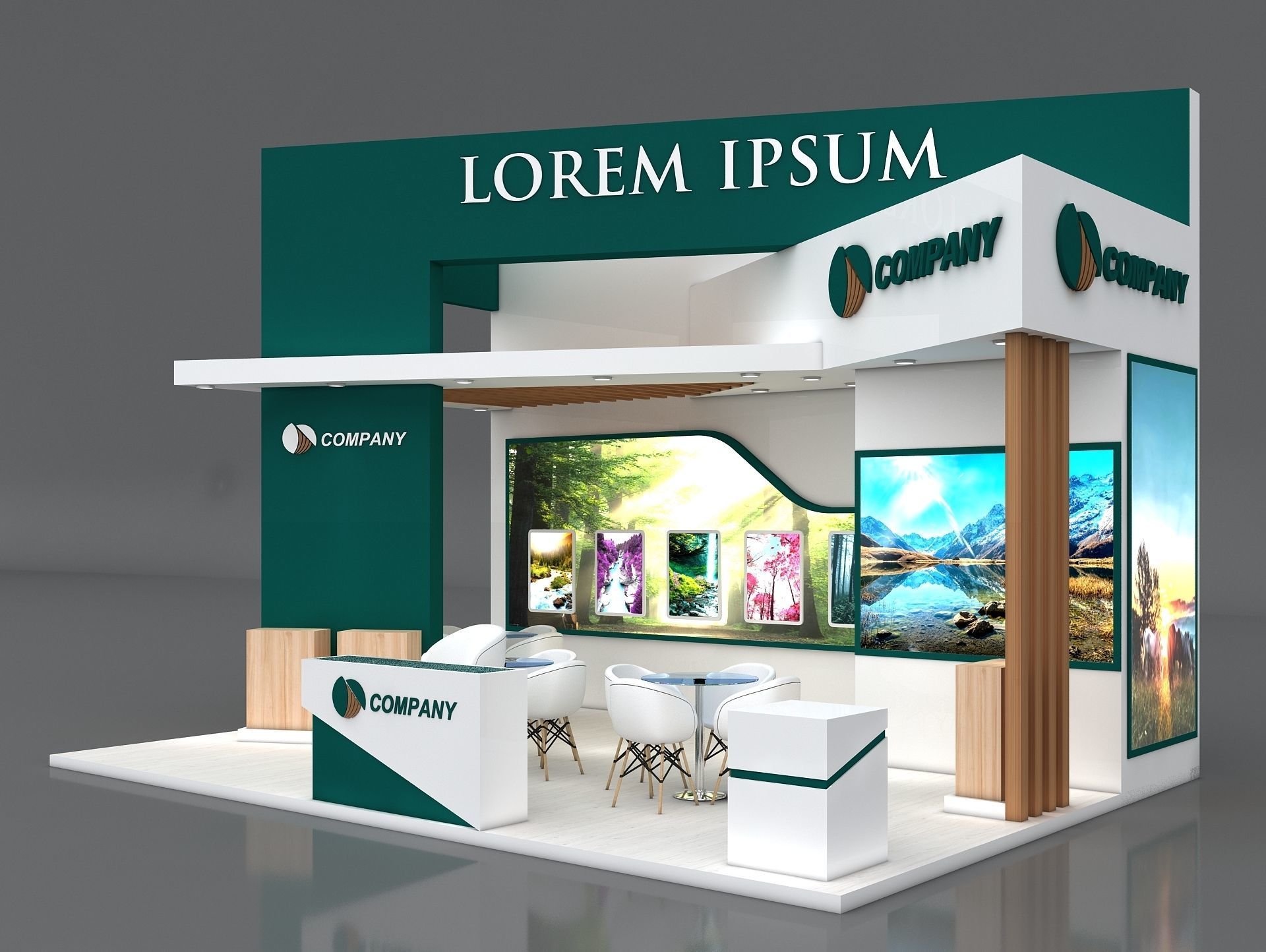 Exhibition Stand Booth Stall 7x5m Height 500cm 3 Side Open 3D model_2