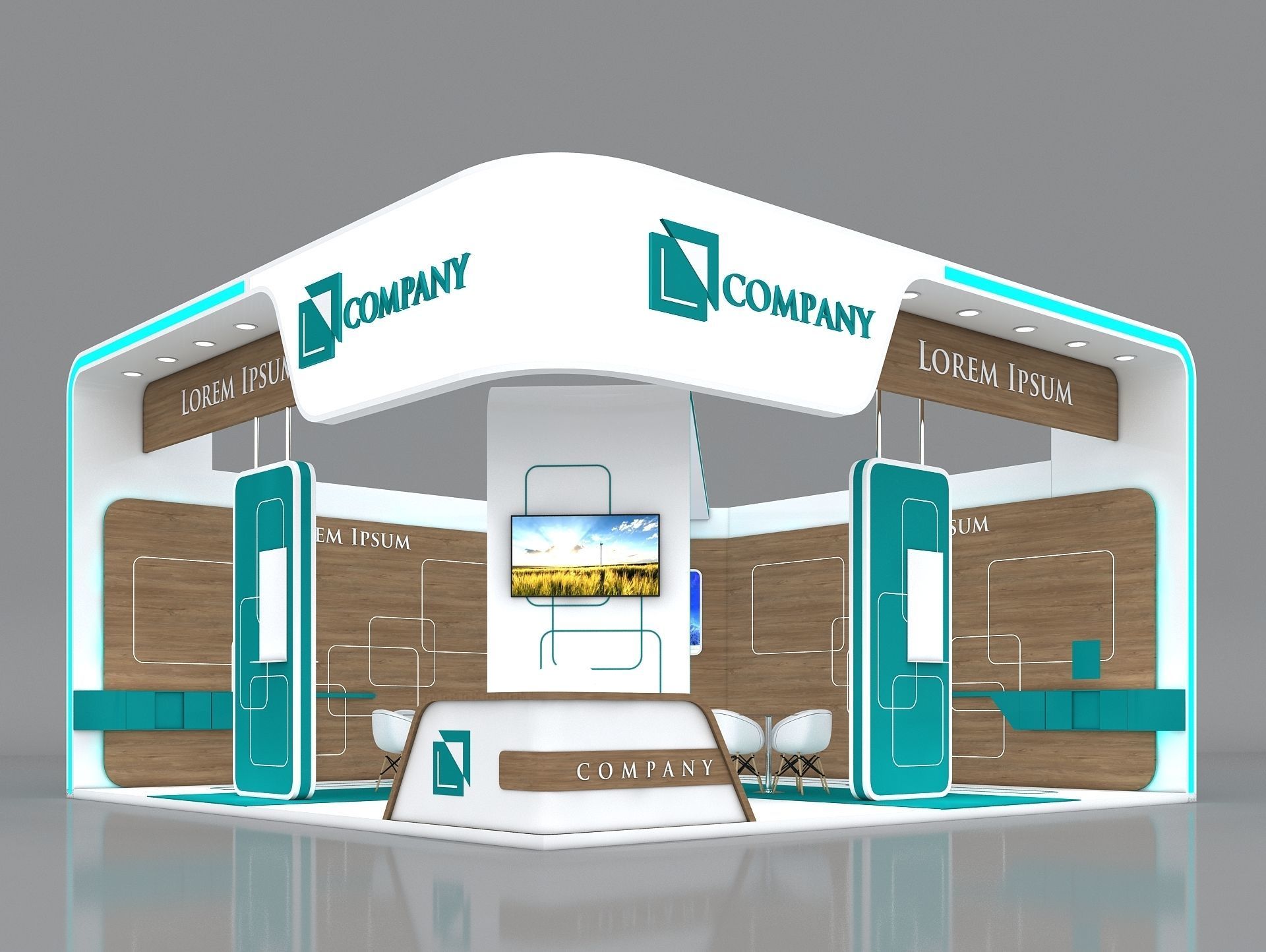 Exhibition Booth Stand Stall 8x8m Height 450 cm 2 Side Open 3D model_1