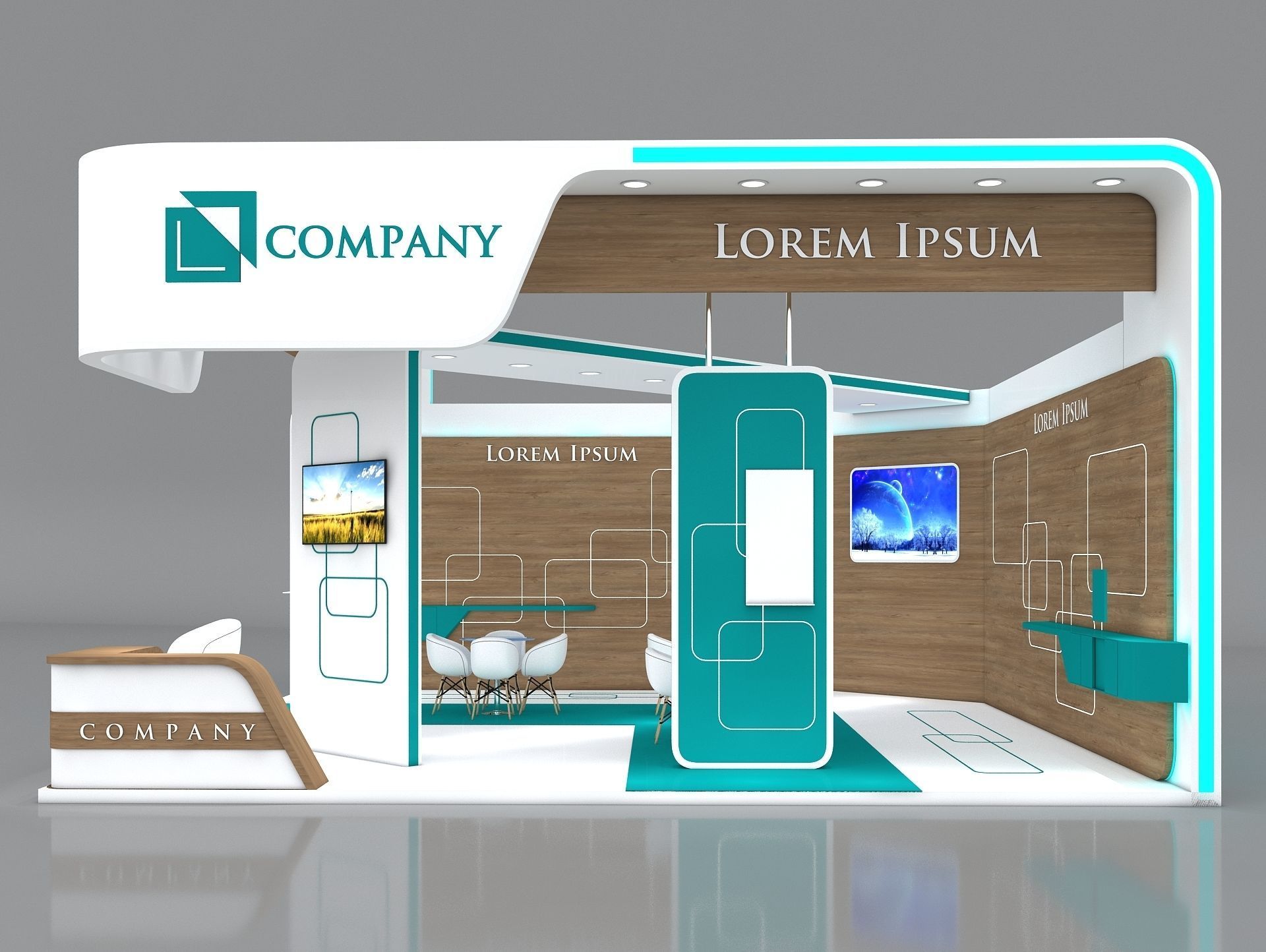 Exhibition Booth Stand Stall 8x8m Height 450 cm 2 Side Open 3D model_5