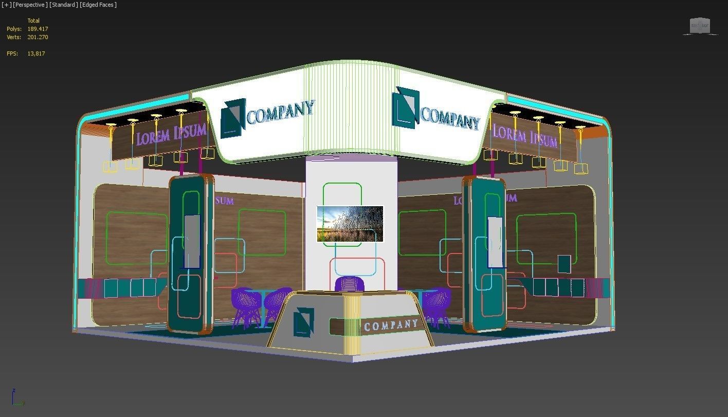 Exhibition Booth Stand Stall 8x8m Height 450 cm 2 Side Open 3D model_9