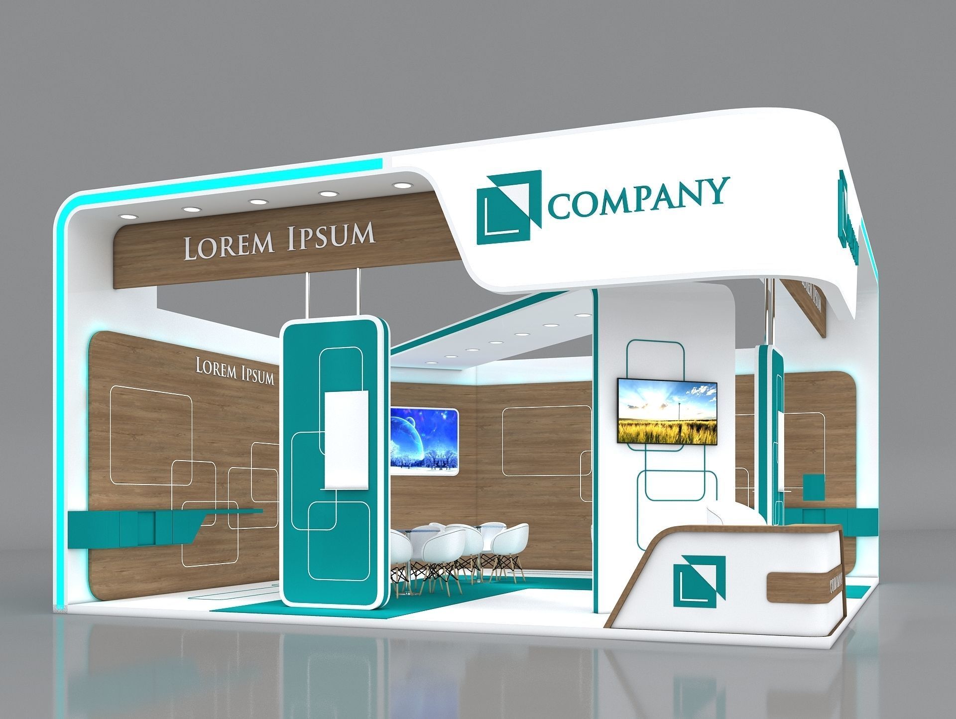 Exhibition Booth Stand Stall 8x8m Height 450 cm 2 Side Open 3D model_2