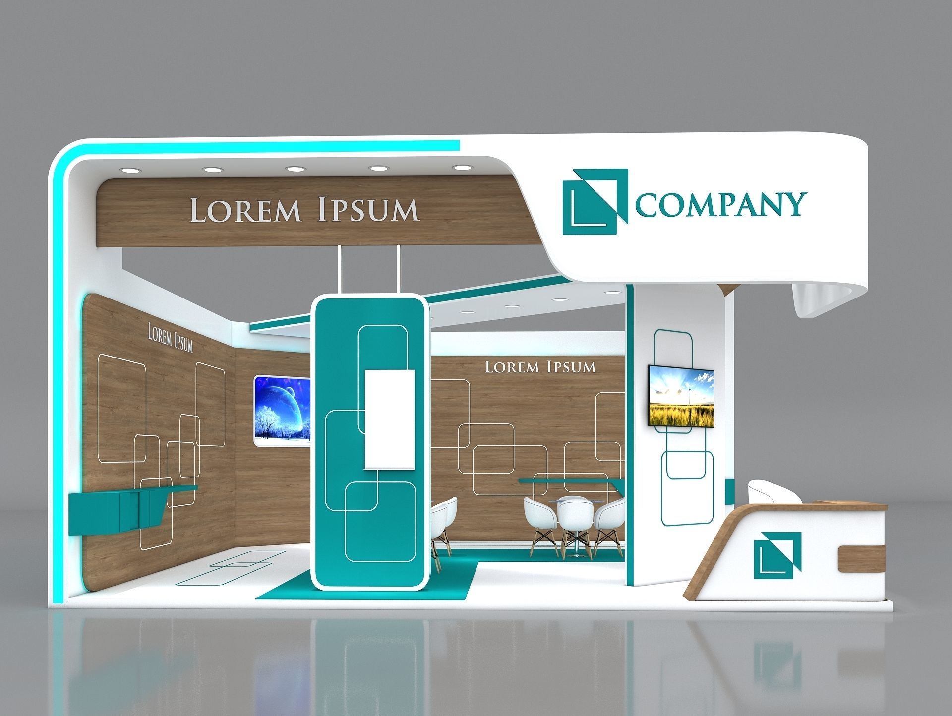 Exhibition Booth Stand Stall 8x8m Height 450 cm 2 Side Open 3D model_6