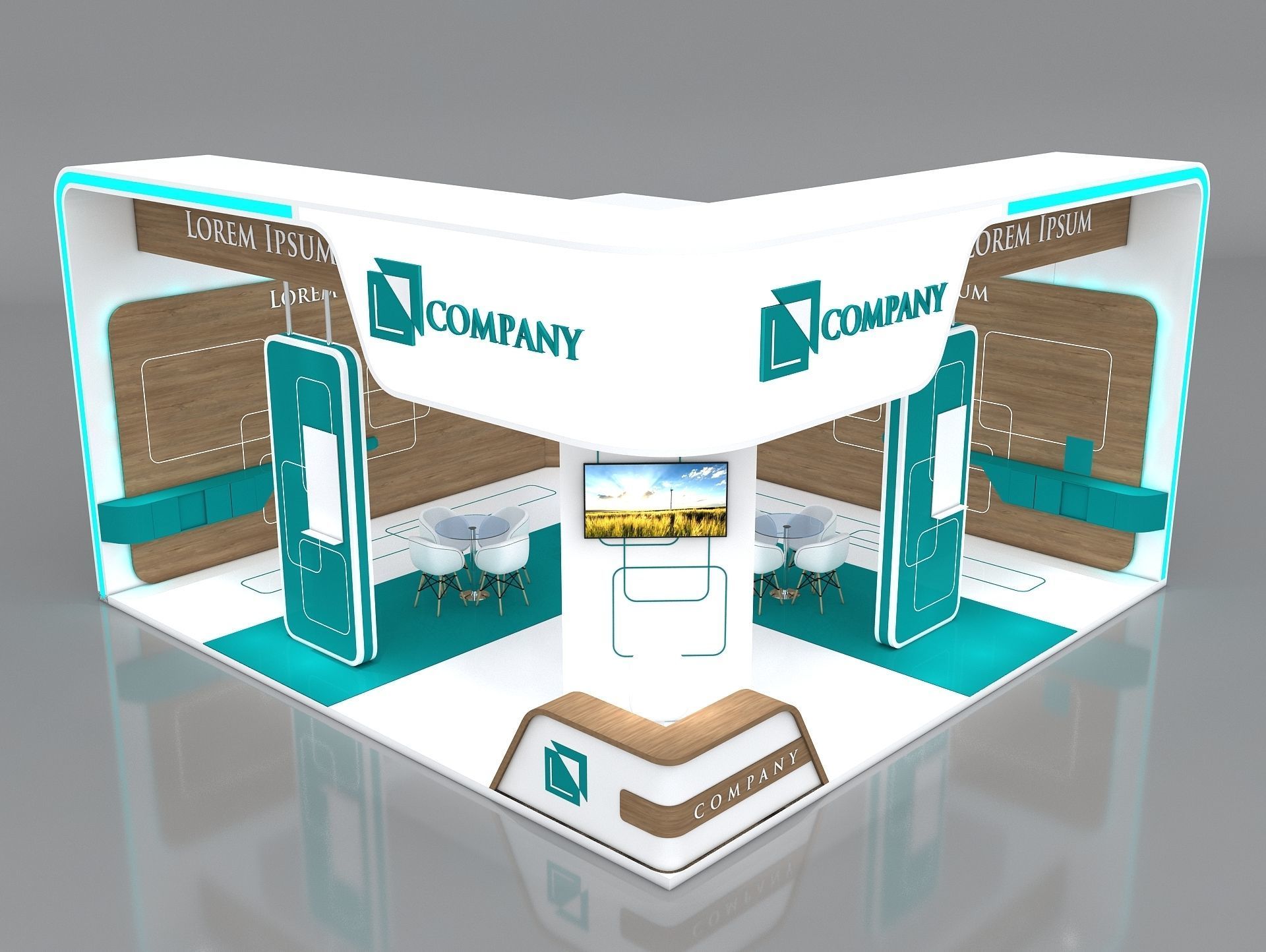 Exhibition Booth Stand Stall 8x8m Height 450 cm 2 Side Open 3D model_3