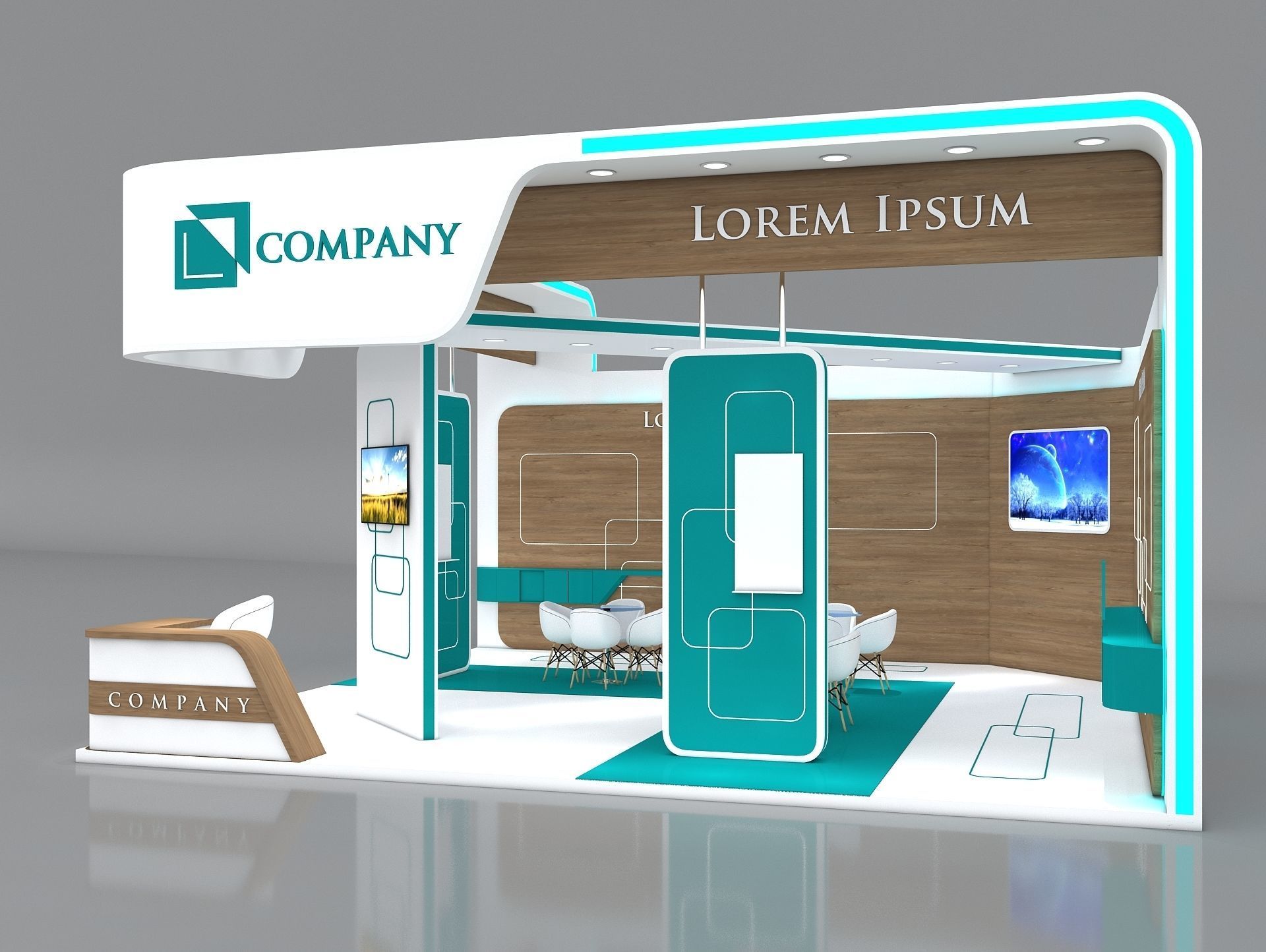Exhibition Booth Stand Stall 8x8m Height 450 cm 2 Side Open 3D model_4