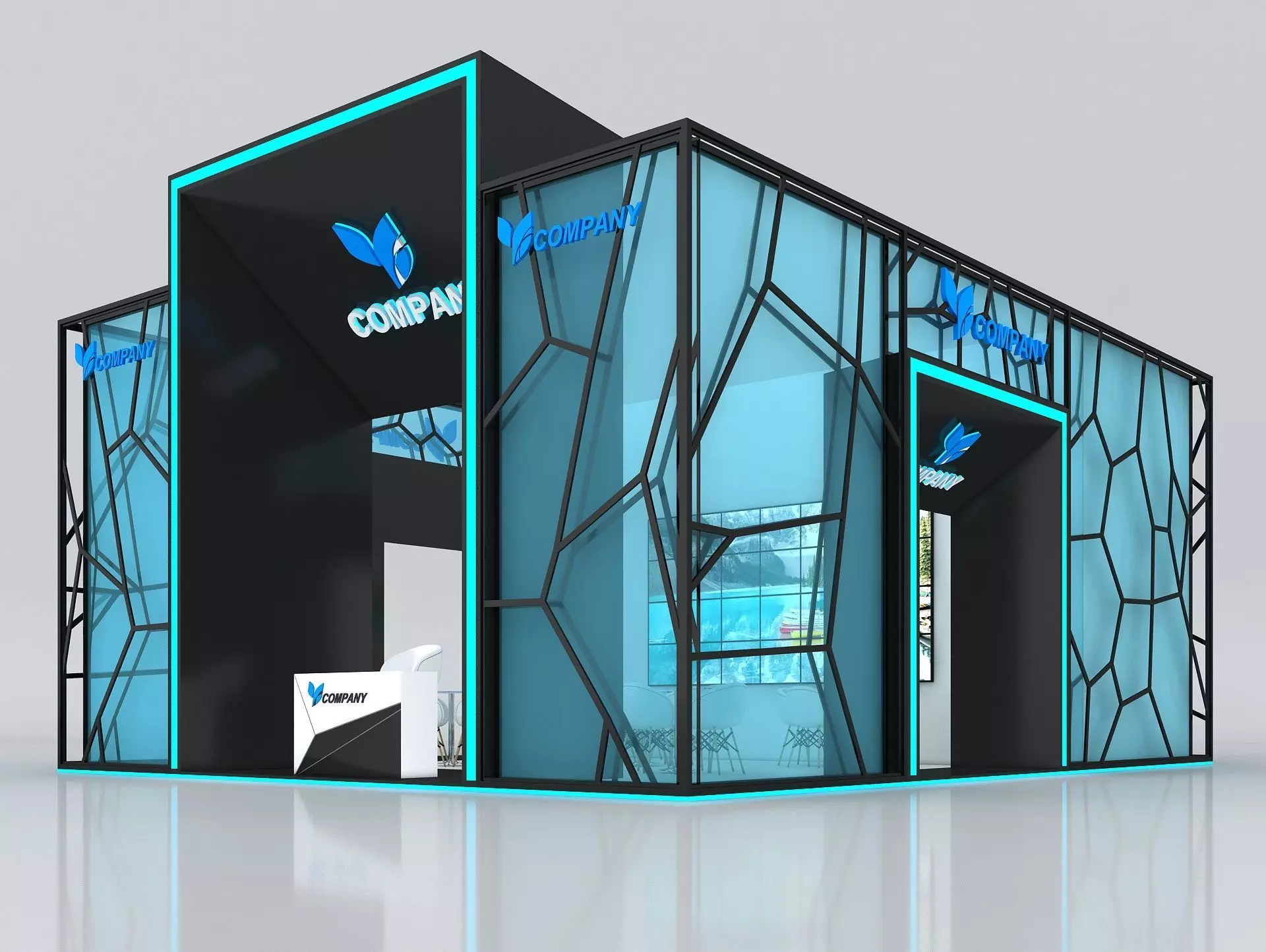 Exhibition Booth Stand Stall 10x8m Height 500 cm 4 Side Open 3D model_0