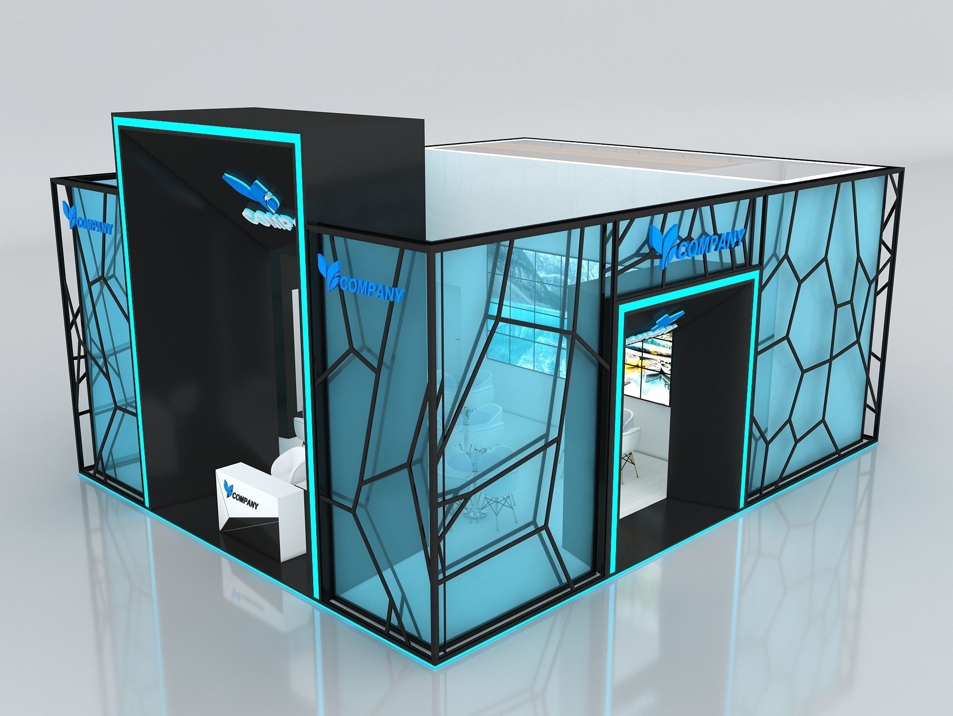 Exhibition Booth Stand Stall 10x8m Height 500 cm 4 Side Open 3D model_5