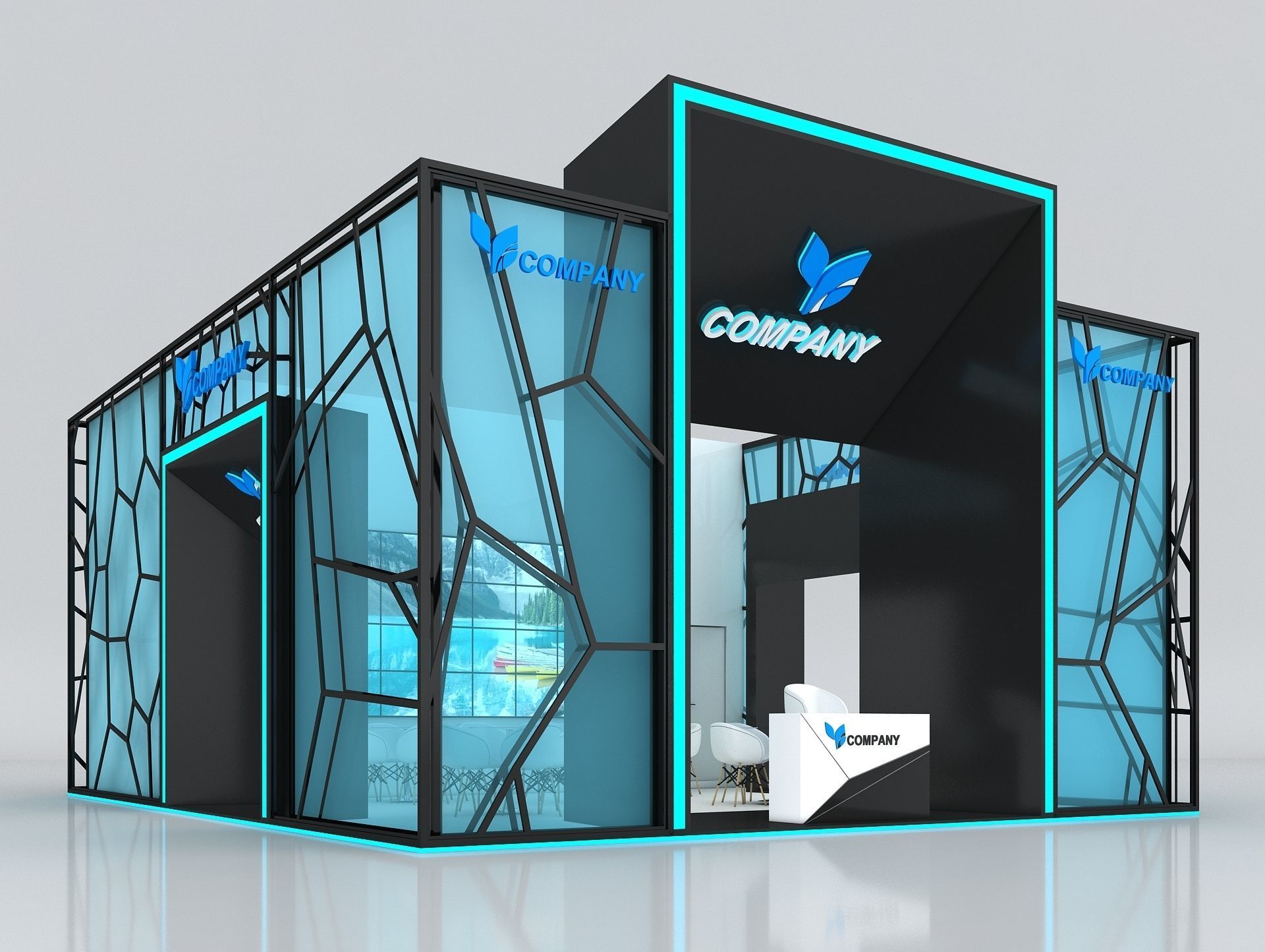Exhibition Booth Stand Stall 10x8m Height 500 cm 4 Side Open 3D model_1