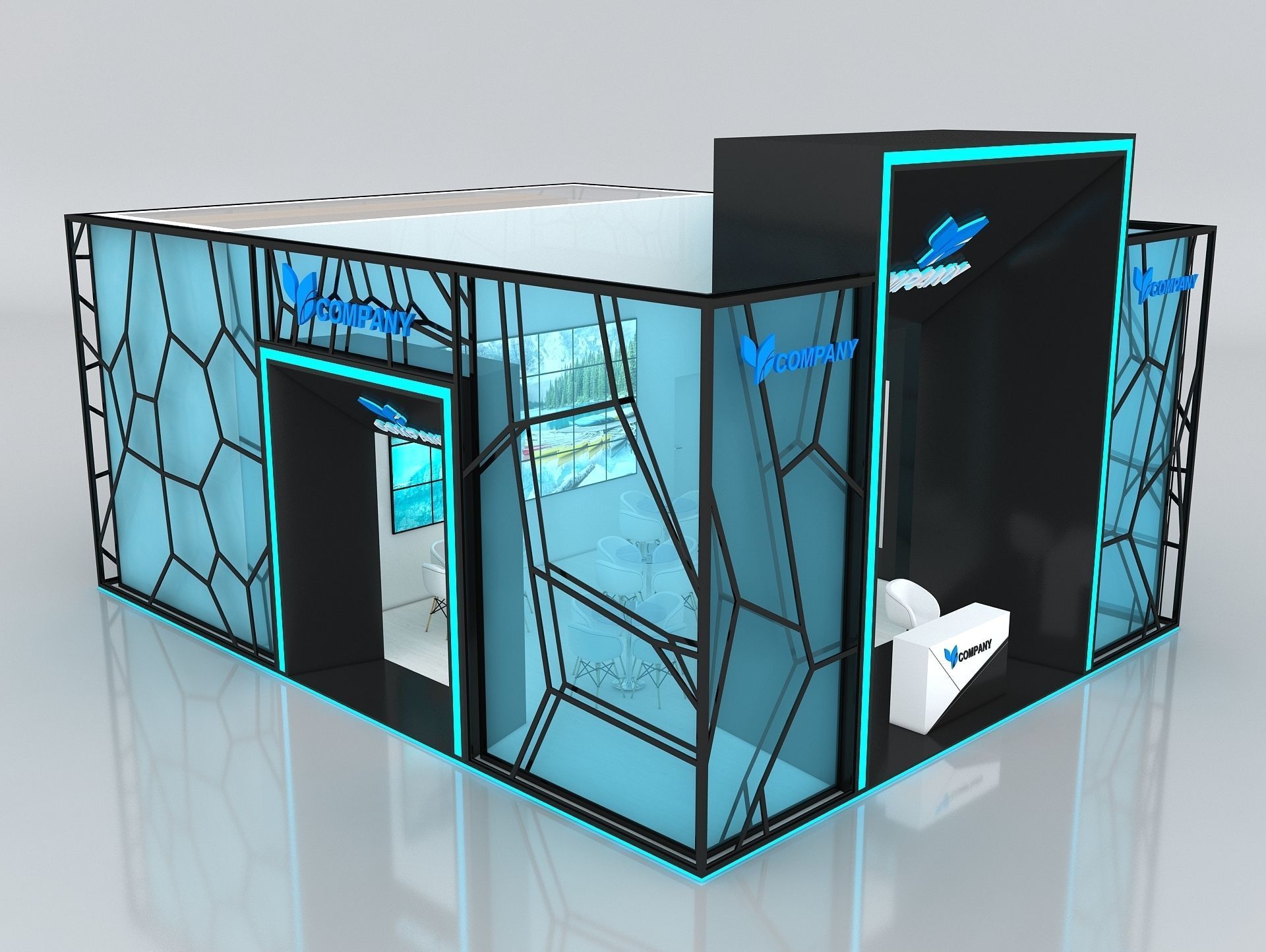Exhibition Booth Stand Stall 10x8m Height 500 cm 4 Side Open 3D model_6