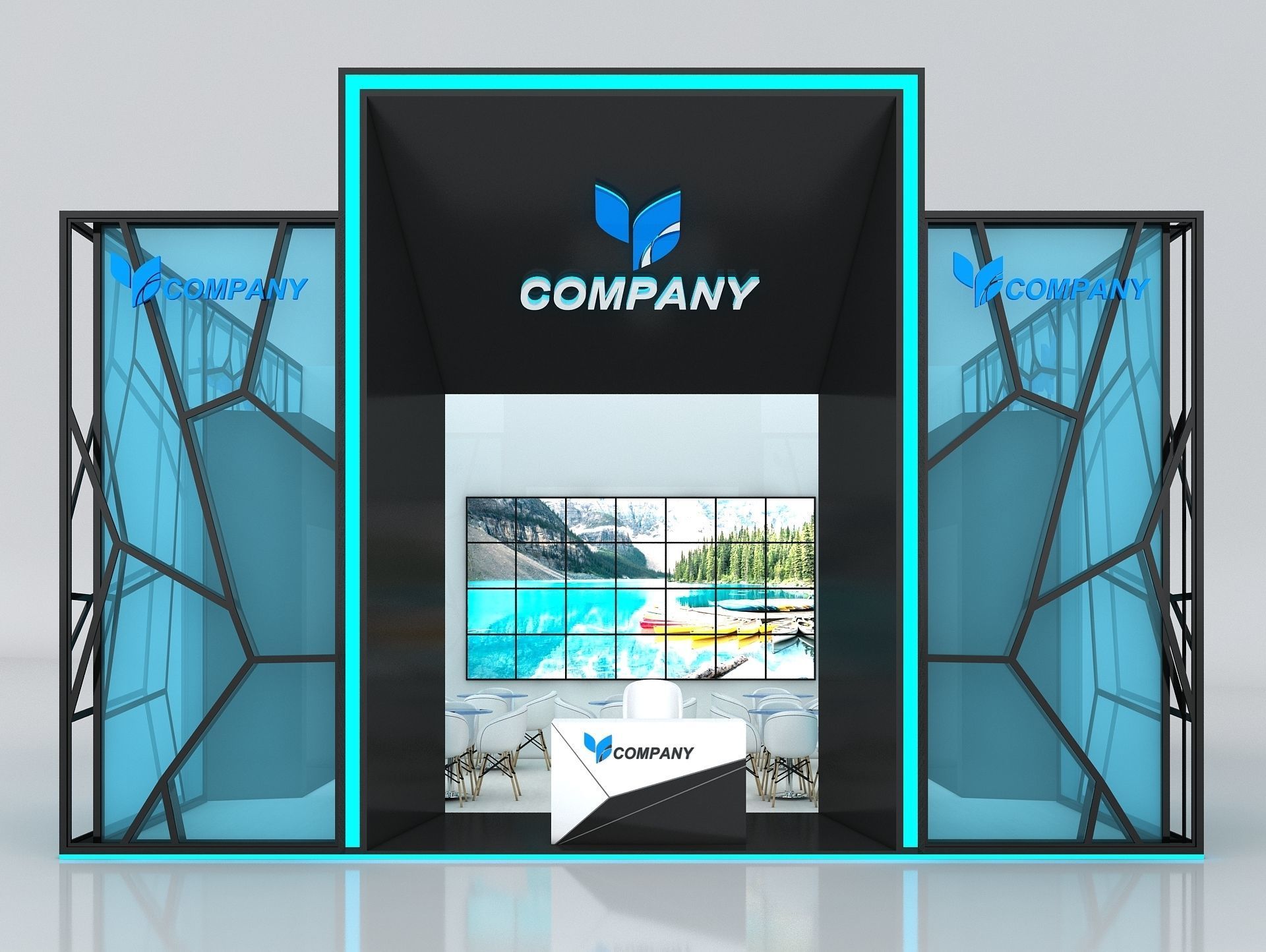 Exhibition Booth Stand Stall 10x8m Height 500 cm 4 Side Open 3D model_2