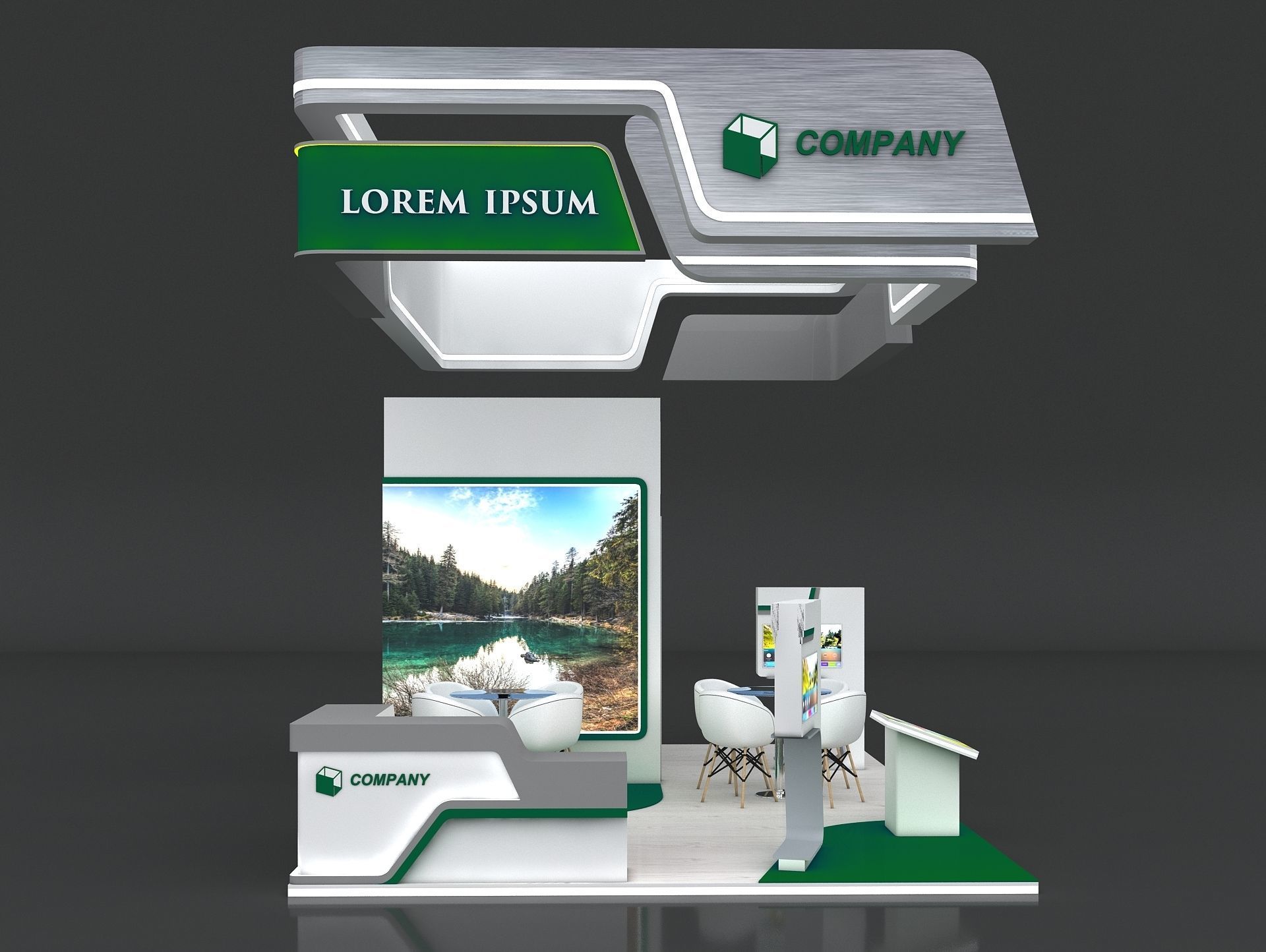 Exhibition Booth Stand Stall 4x6m Height 400 cm 4 Side Open 3D model_2