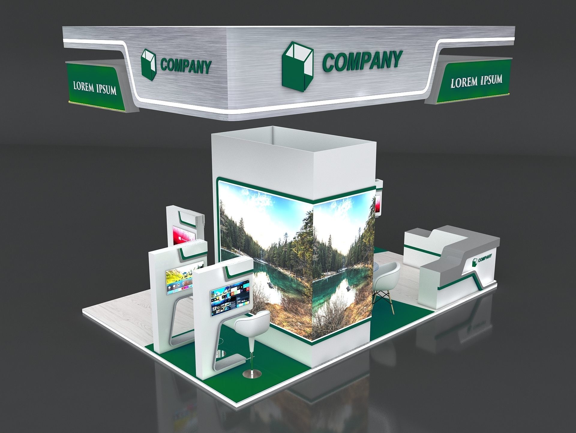 Exhibition Booth Stand Stall 4x6m Height 400 cm 4 Side Open 3D model_6