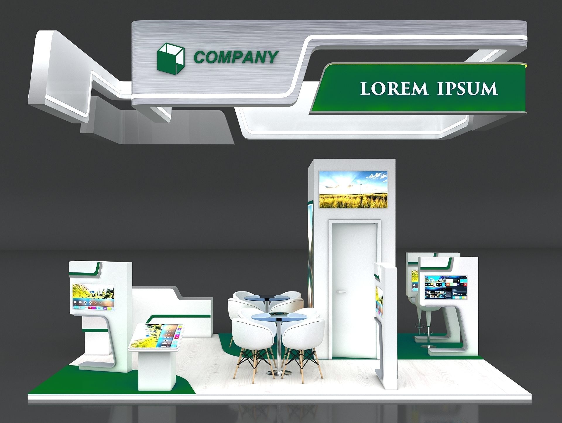 Exhibition Booth Stand Stall 4x6m Height 400 cm 4 Side Open 3D model_3