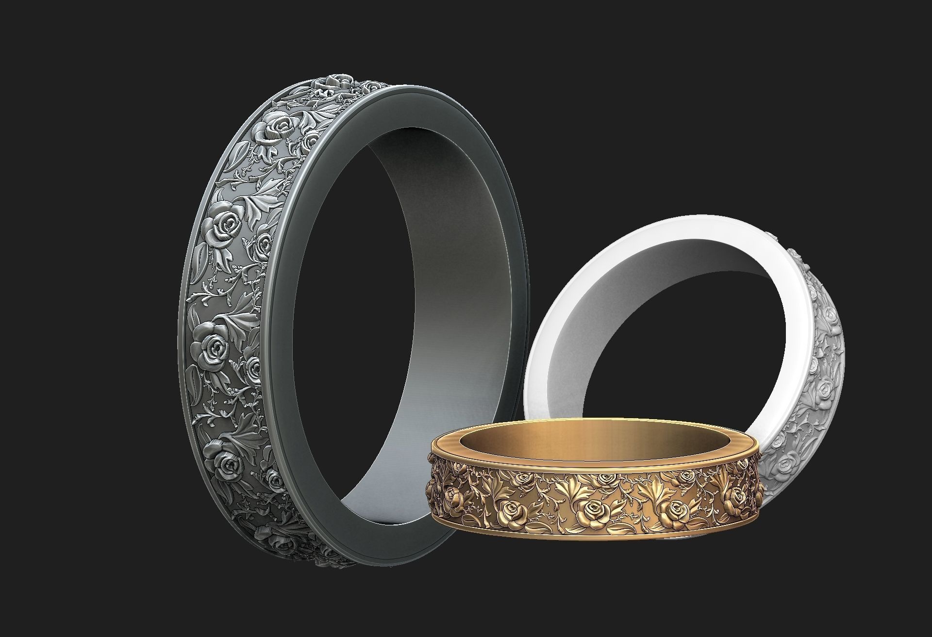 Ring with roses 3D print model_3