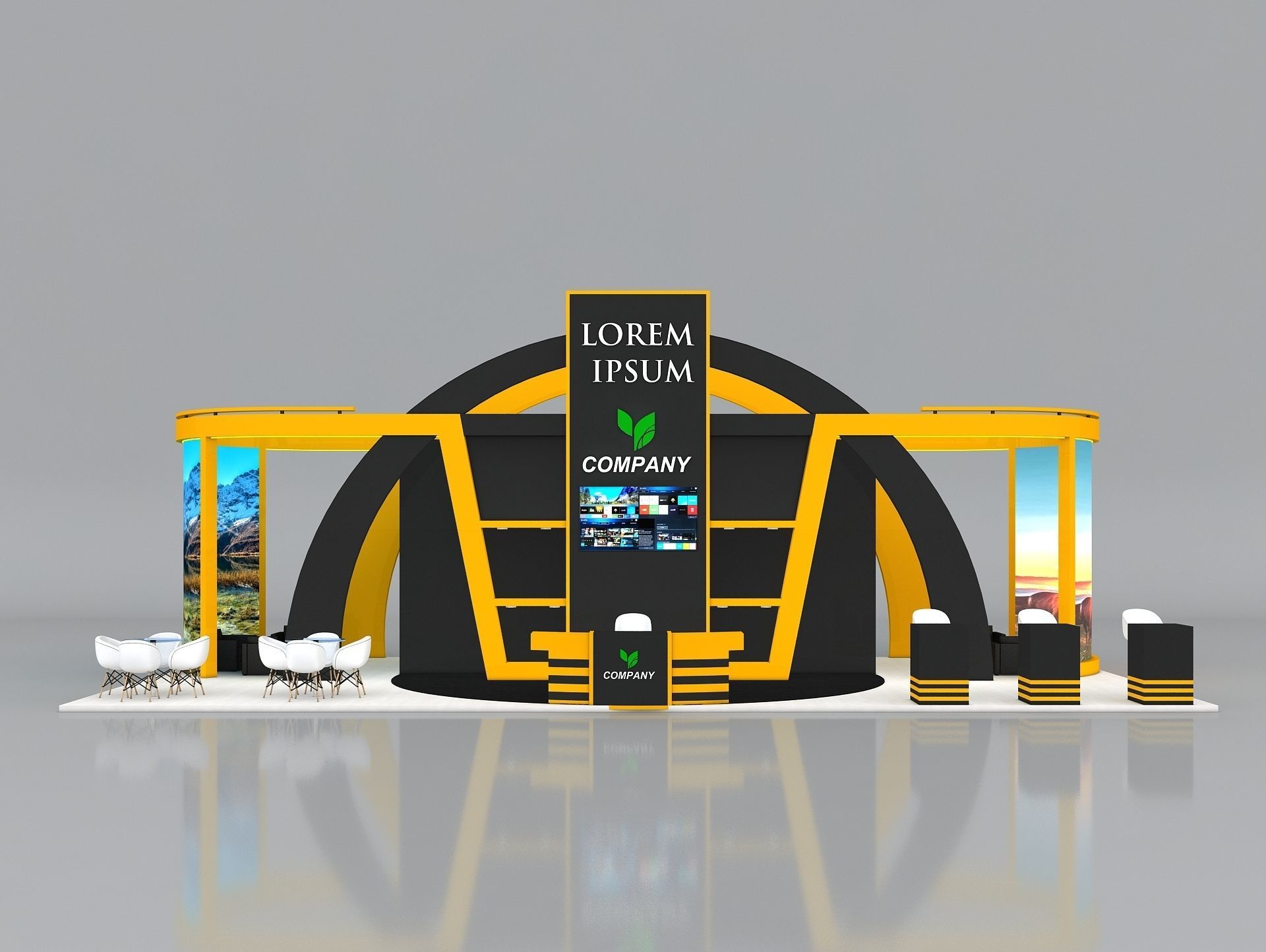 Exhibition Stand Stall 14x7m Height 550 cm 4 Side Open 3D model_2