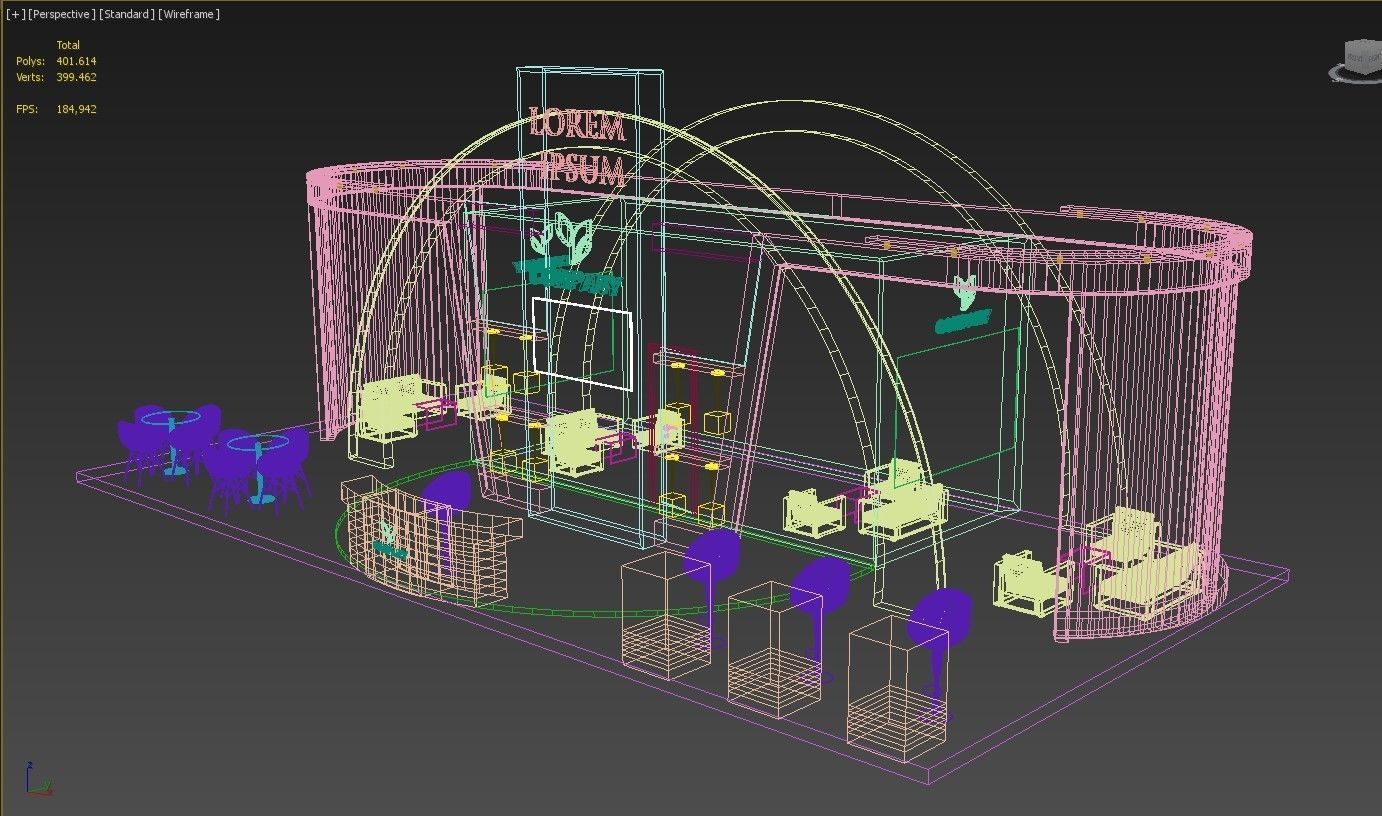 Exhibition Stand Stall 14x7m Height 550 cm 4 Side Open 3D model_8