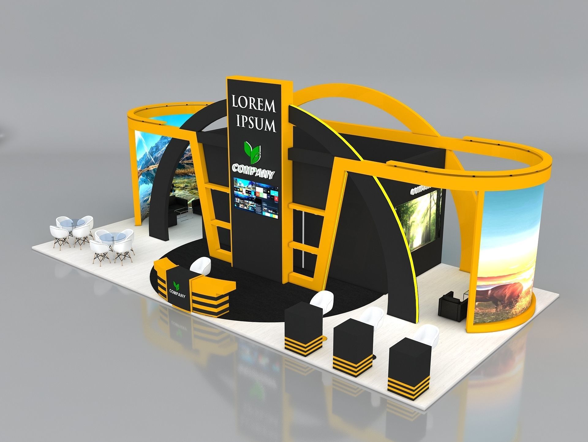 Exhibition Stand Stall 14x7m Height 550 cm 4 Side Open 3D model_4