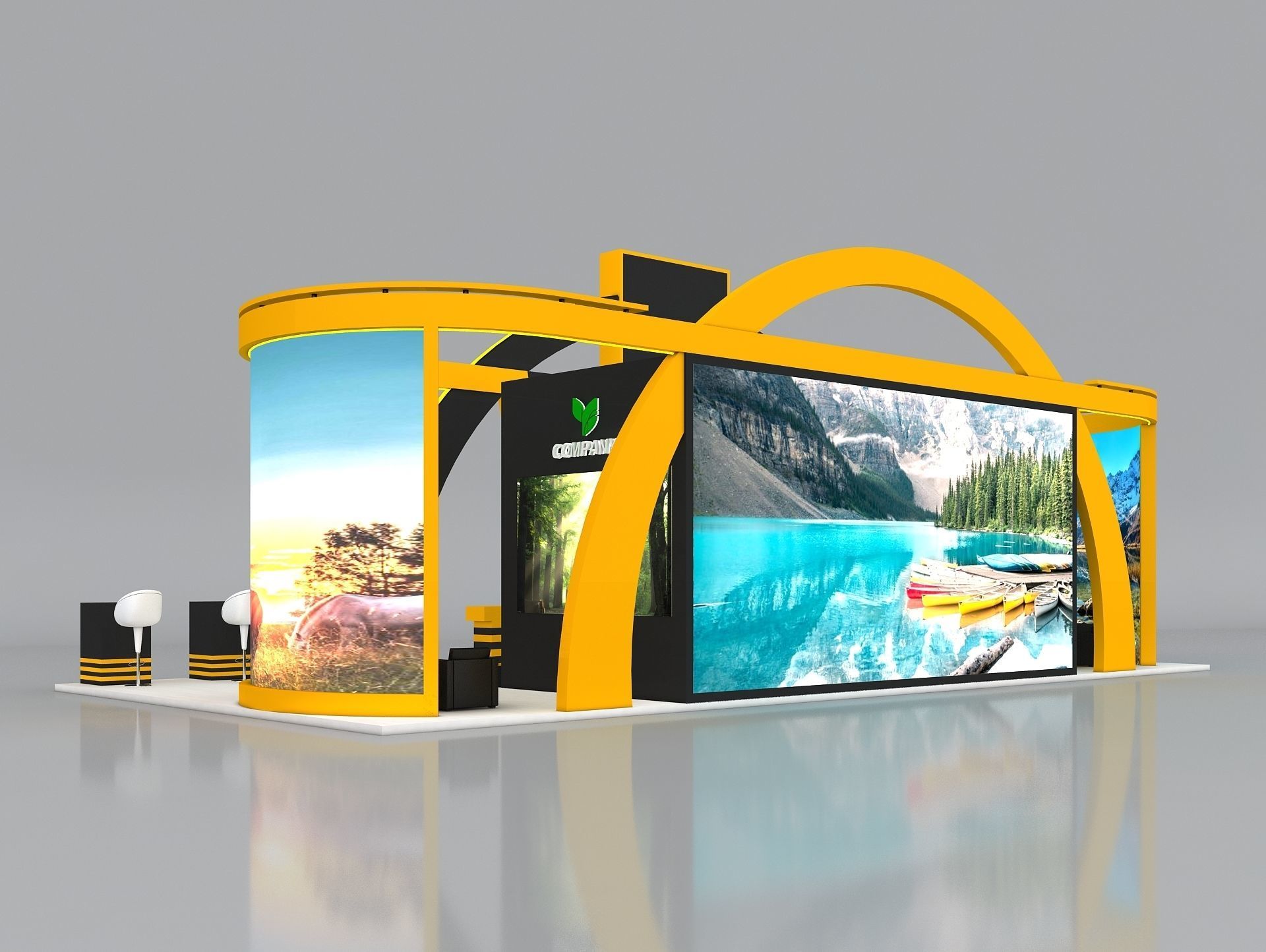 Exhibition Stand Stall 14x7m Height 550 cm 4 Side Open 3D model_6