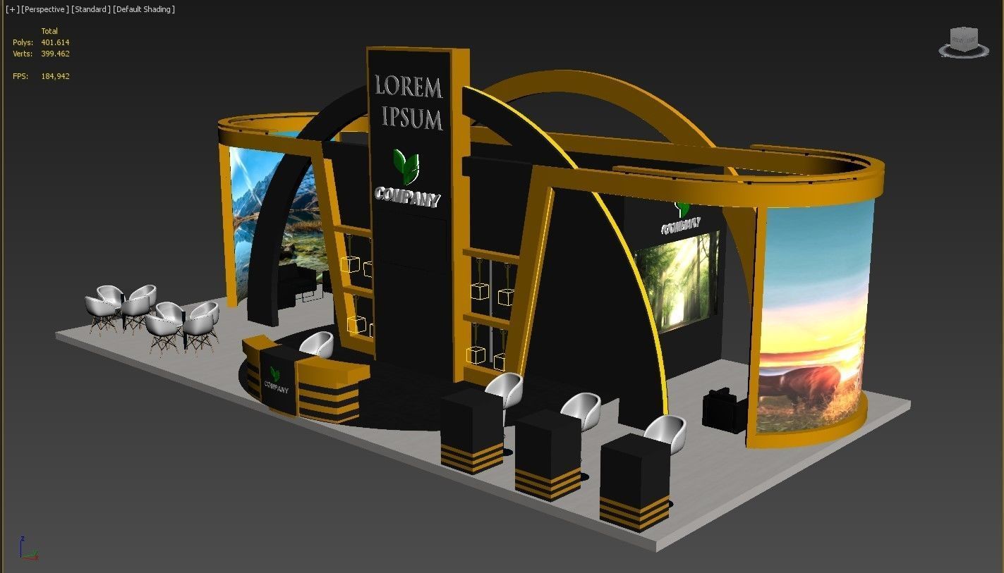 Exhibition Stand Stall 14x7m Height 550 cm 4 Side Open 3D model_7