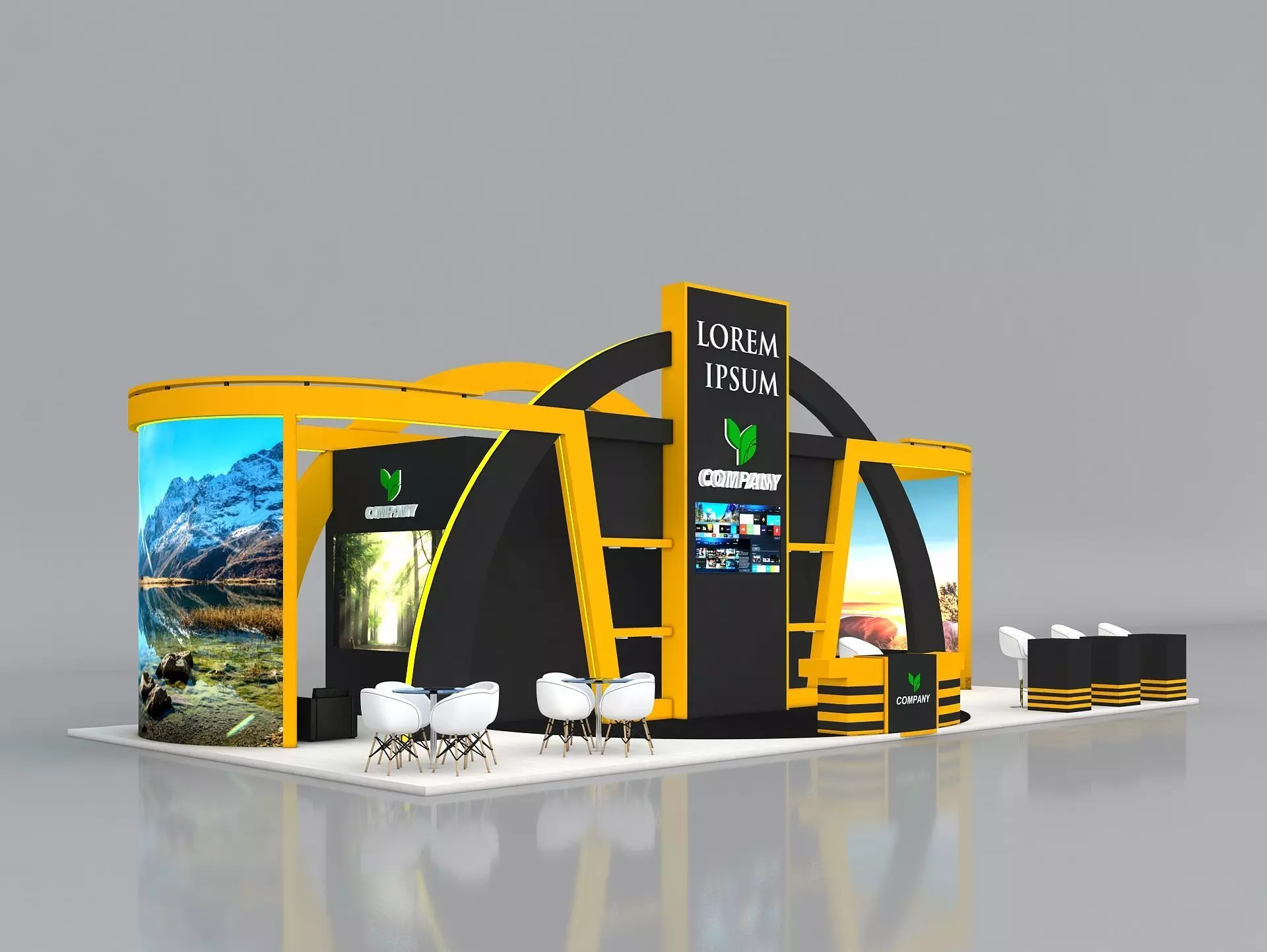 Exhibition Stand Stall 14x7m Height 550 cm 4 Side Open 3D model_0