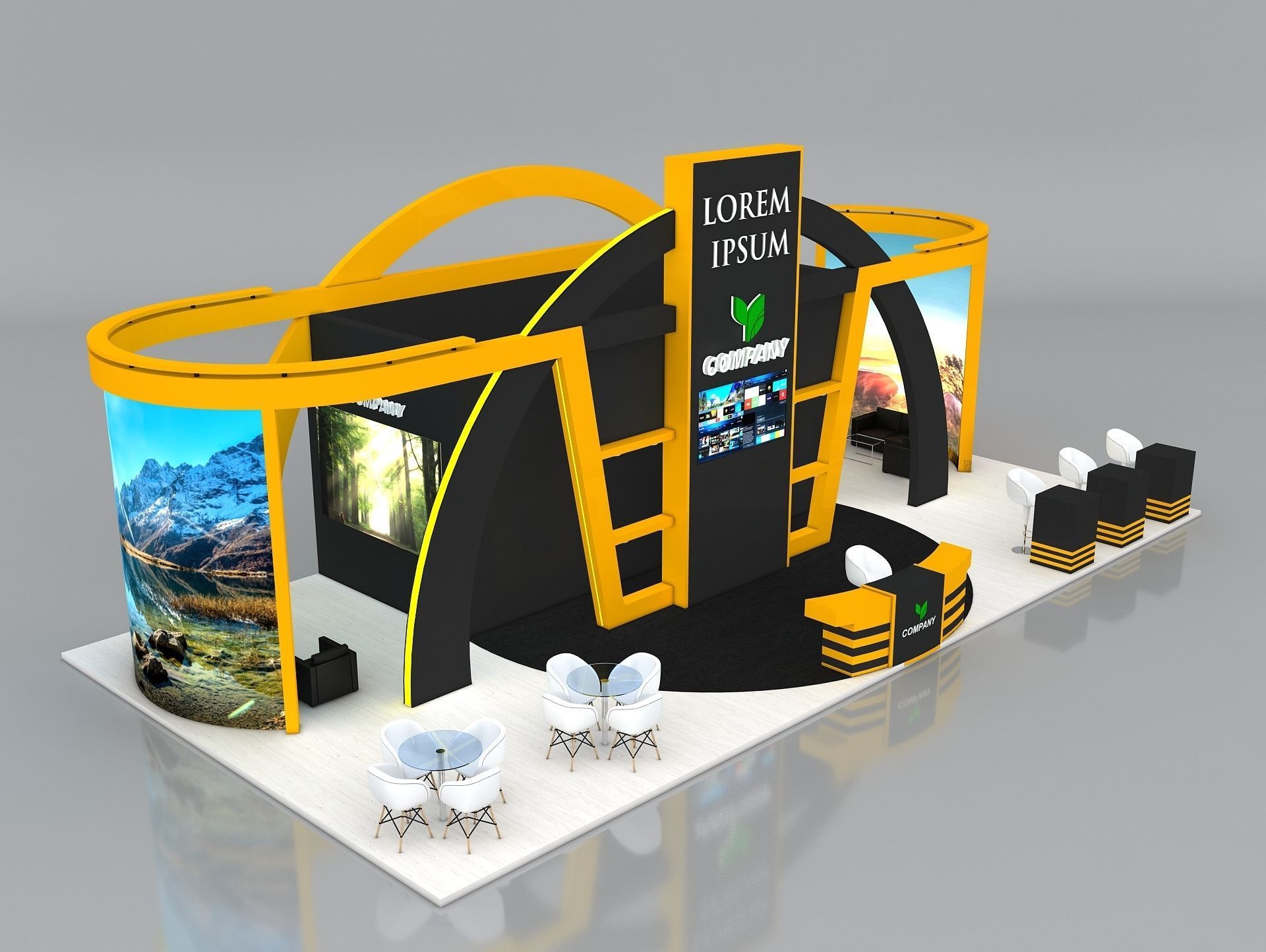 Exhibition Stand Stall 14x7m Height 550 cm 4 Side Open 3D model_5