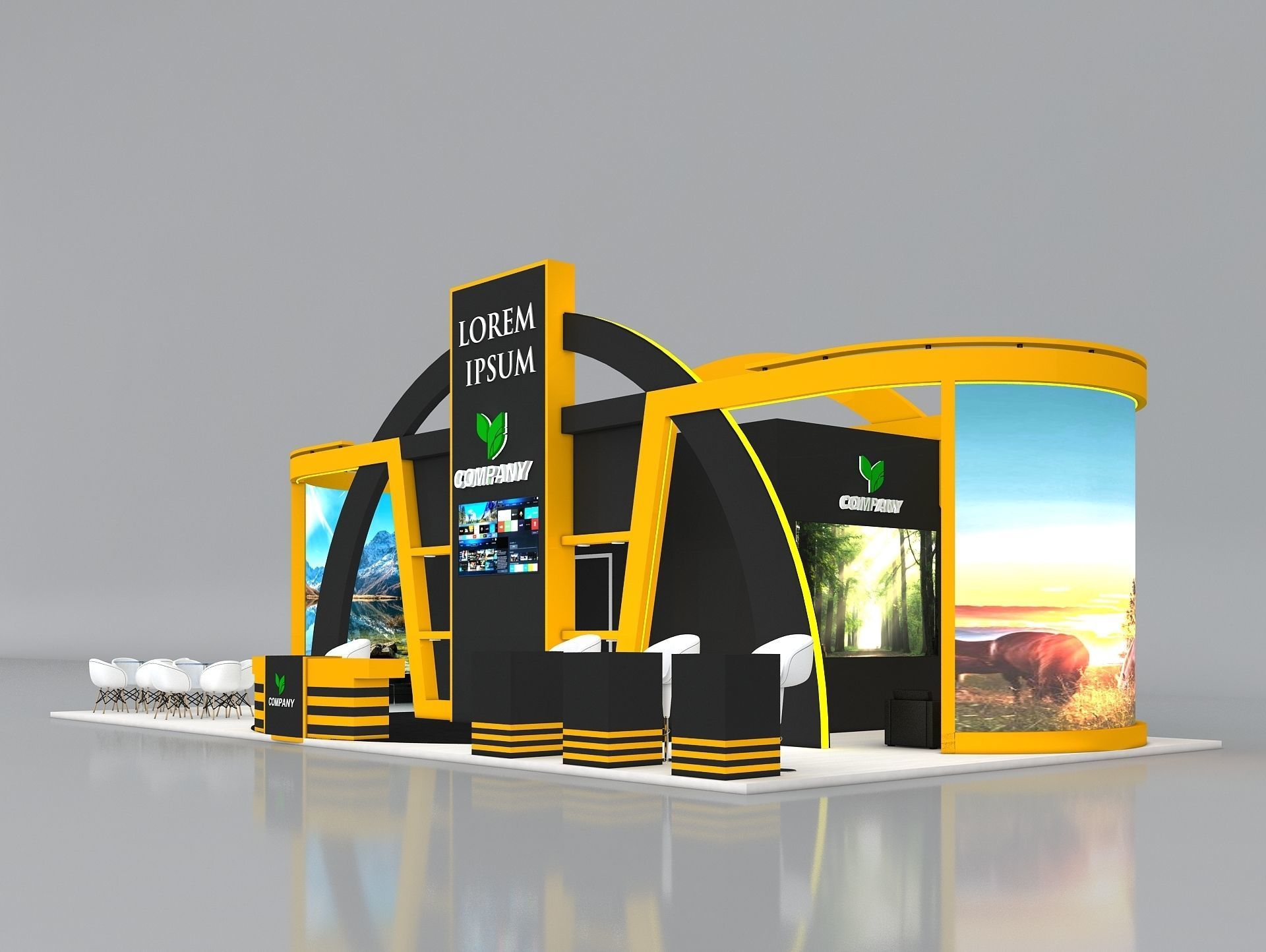 Exhibition Stand Stall 14x7m Height 550 cm 4 Side Open 3D model_1