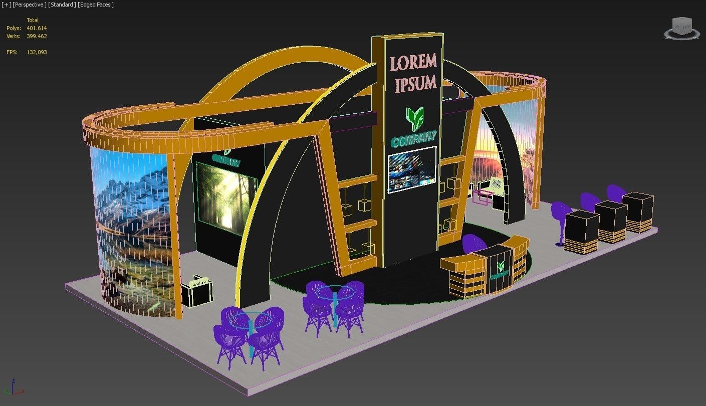 Exhibition Stand Stall 14x7m Height 550 cm 4 Side Open 3D model_9
