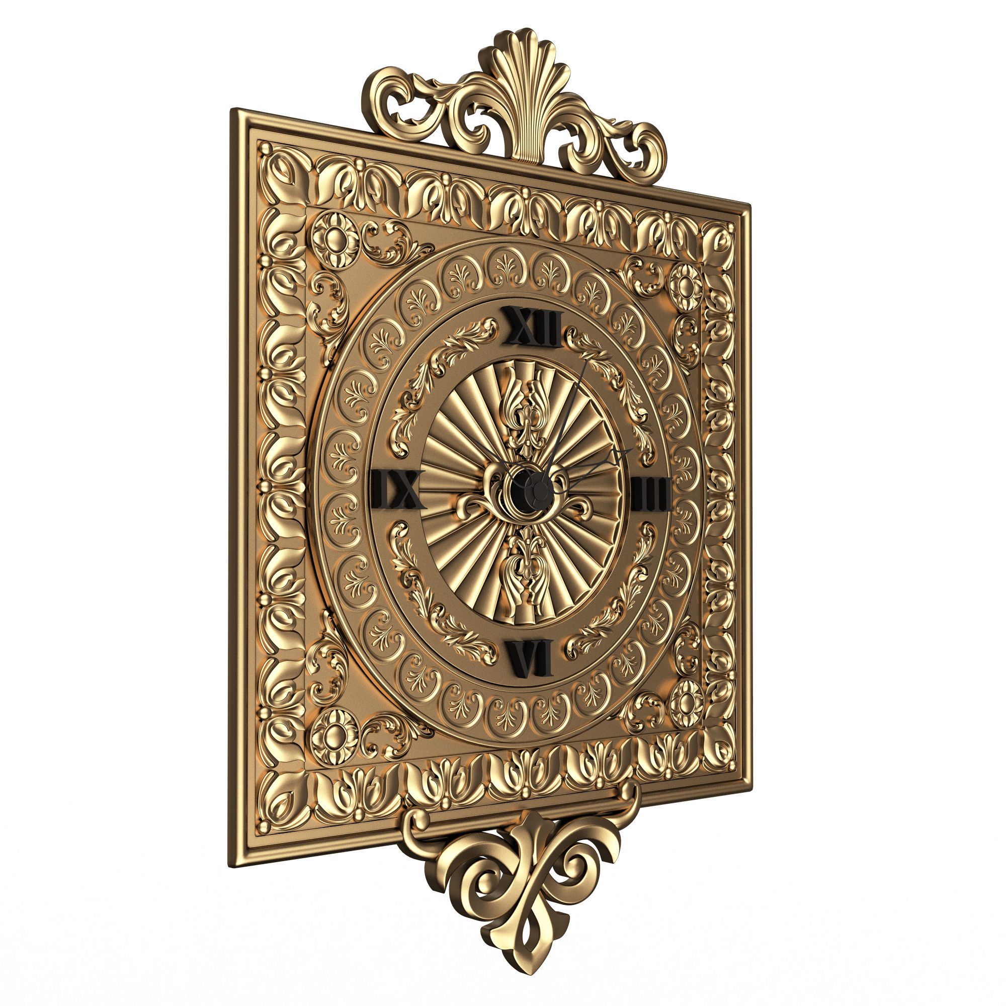 Classic Wall Clock 04 Gold Low-poly 3D model_3
