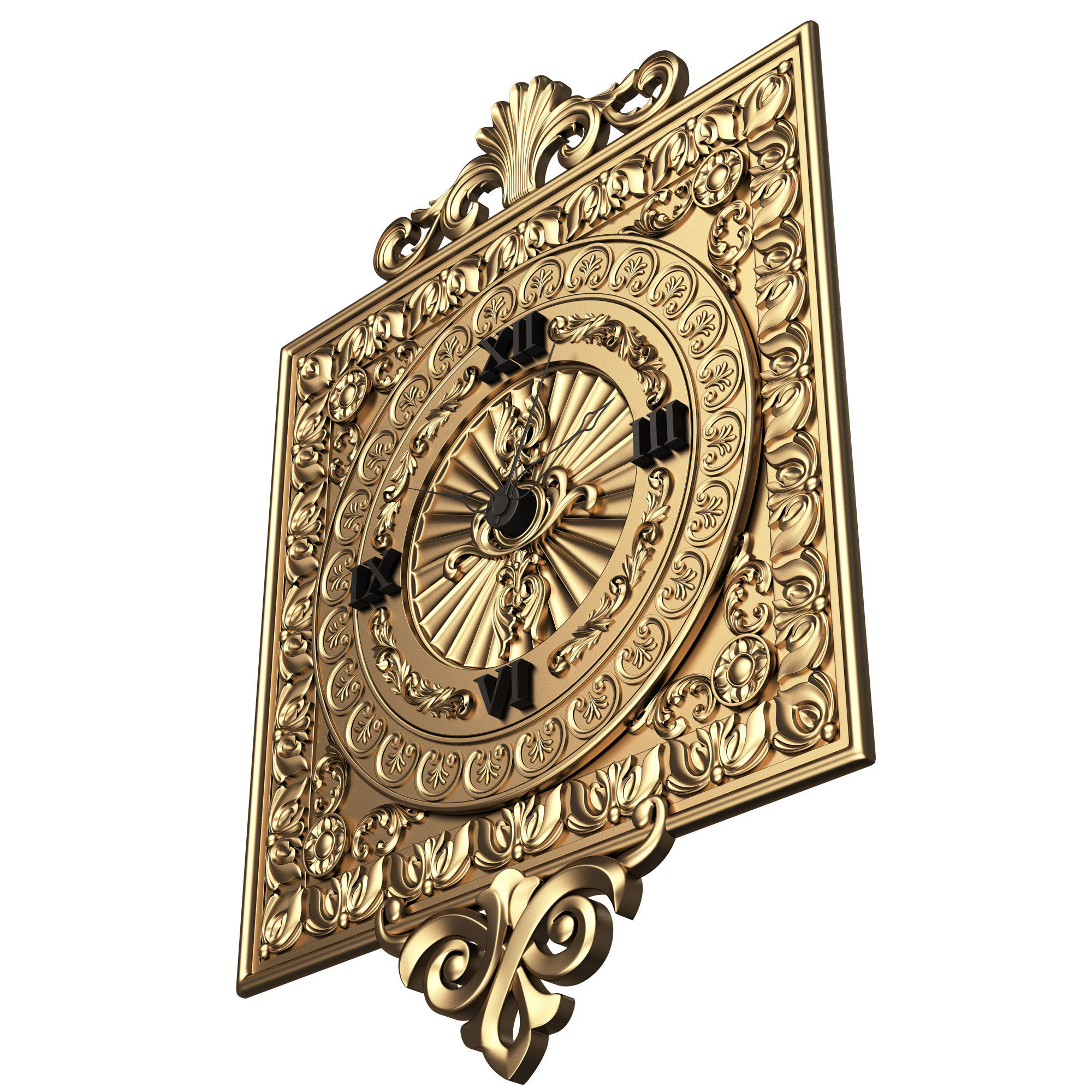 Classic Wall Clock 04 Gold Low-poly 3D model_4