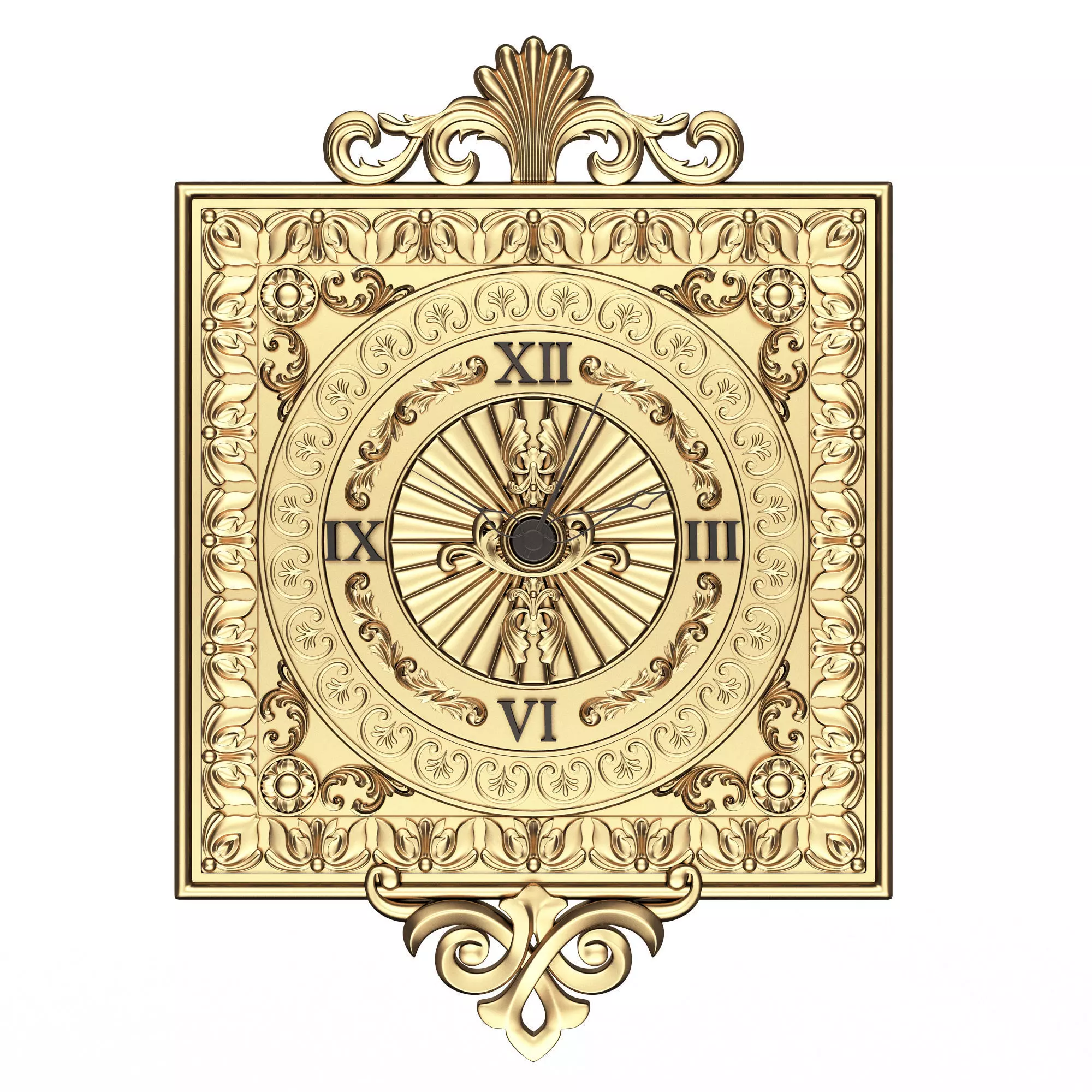 Classic Wall Clock 04 Gold Low-poly 3D model_0