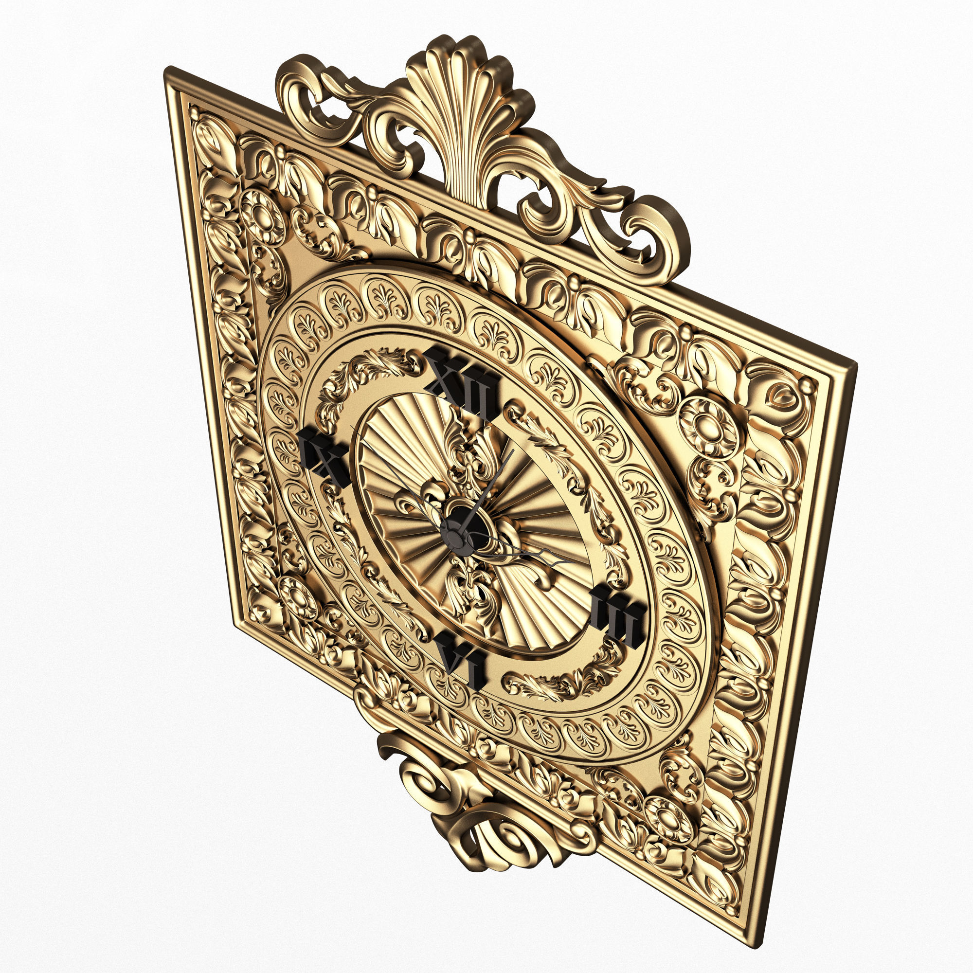 Classic Wall Clock 04 Gold Low-poly 3D model_2