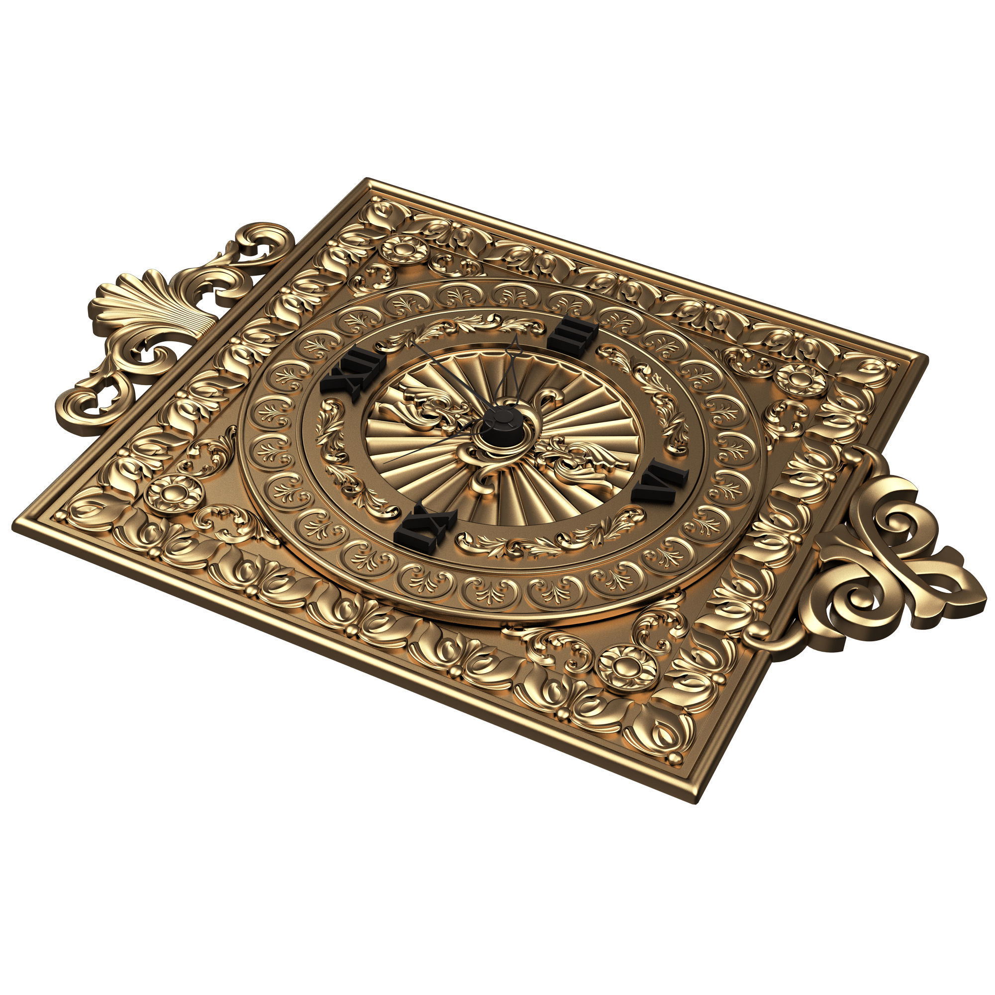 Classic Wall Clock 04 Gold Low-poly 3D model_5