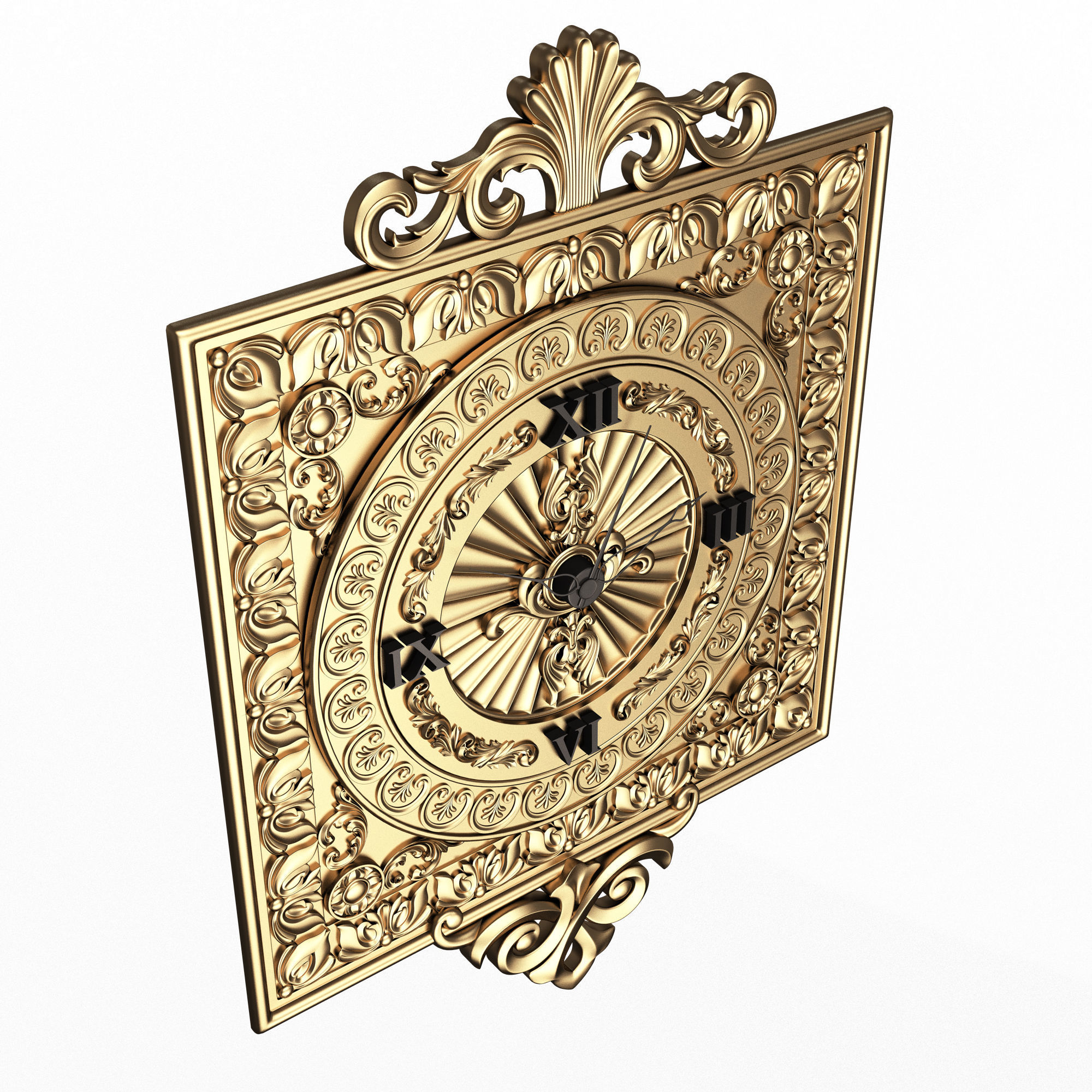 Classic Wall Clock 04 Gold Low-poly 3D model_1