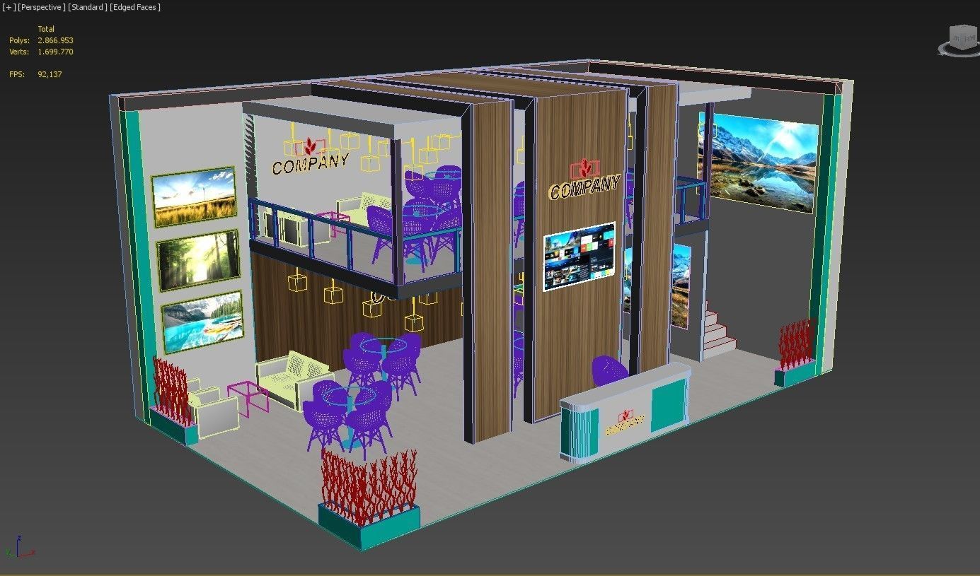 Exhibition Stand Stall 10x6m Height 500 cm 2 Side Open 3D model_6