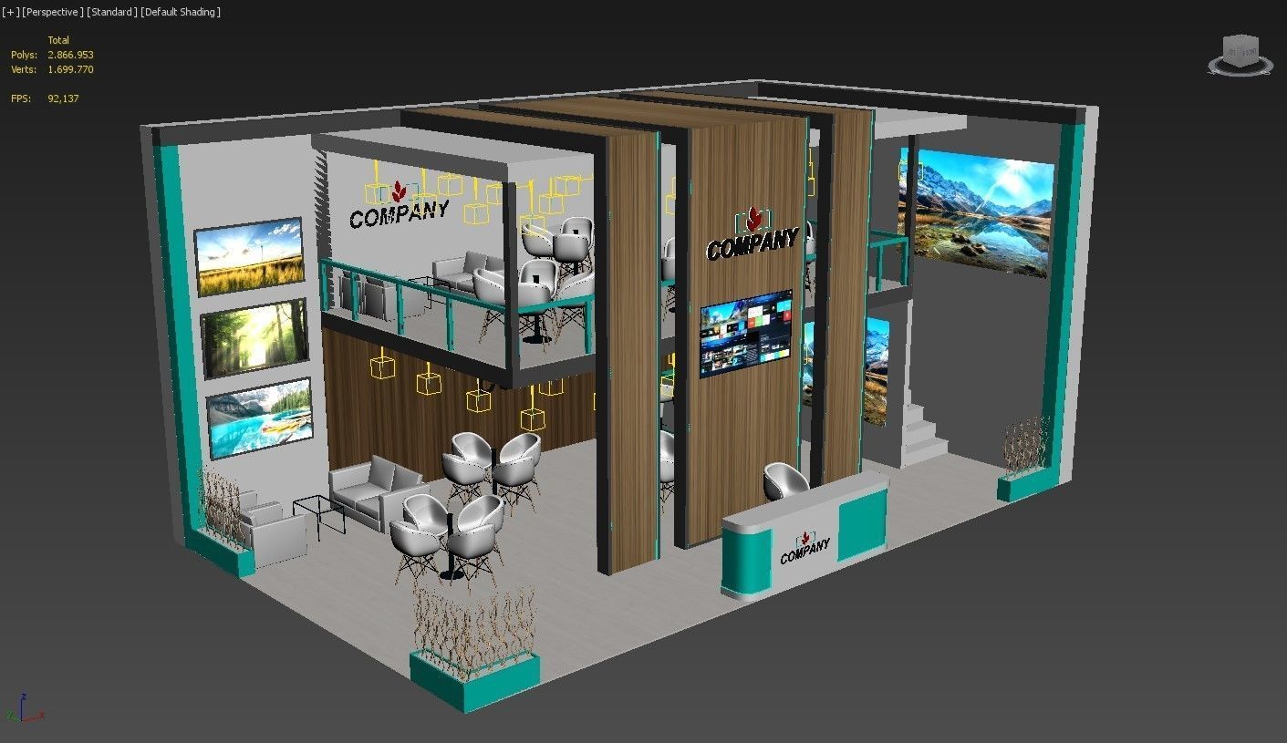 Exhibition Stand Stall 10x6m Height 500 cm 2 Side Open 3D model_5