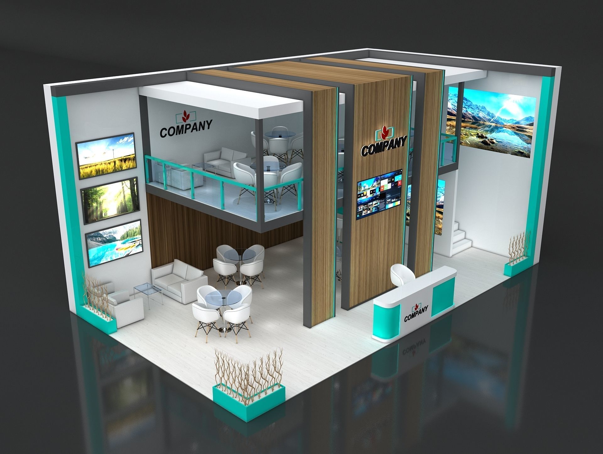 Exhibition Stand Stall 10x6m Height 500 cm 2 Side Open 3D model_1