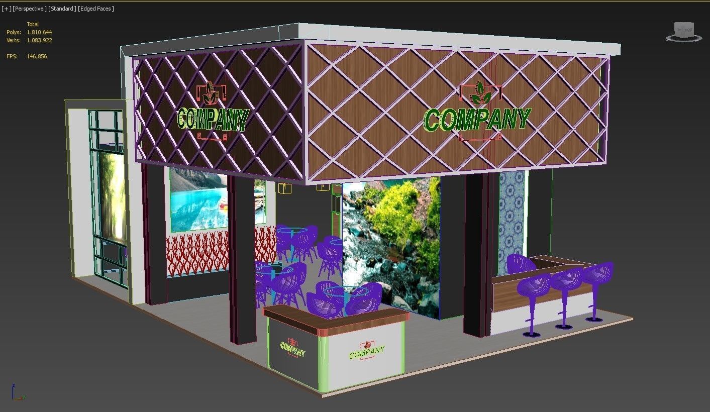 Exhibition Stand Booth 10x7m Height 500cm 4 Side Open 3D model_9