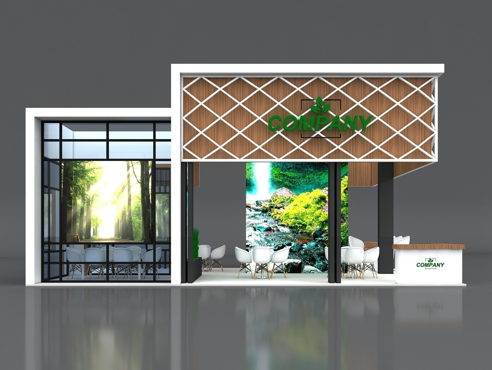 Exhibition Stand Booth 10x7m Height 500cm 4 Side Open 3D model_3