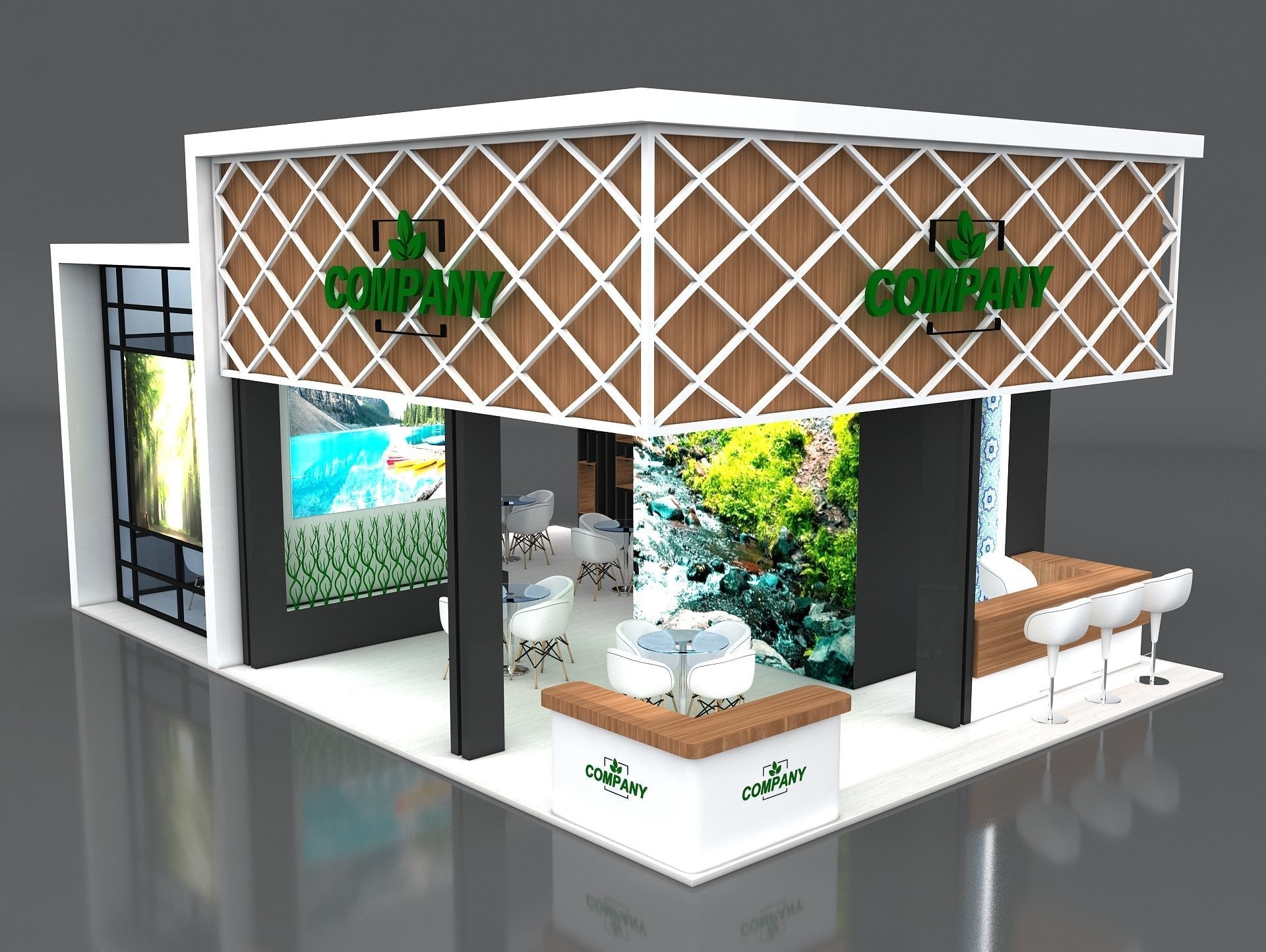 Exhibition Stand Booth 10x7m Height 500cm 4 Side Open 3D model_7