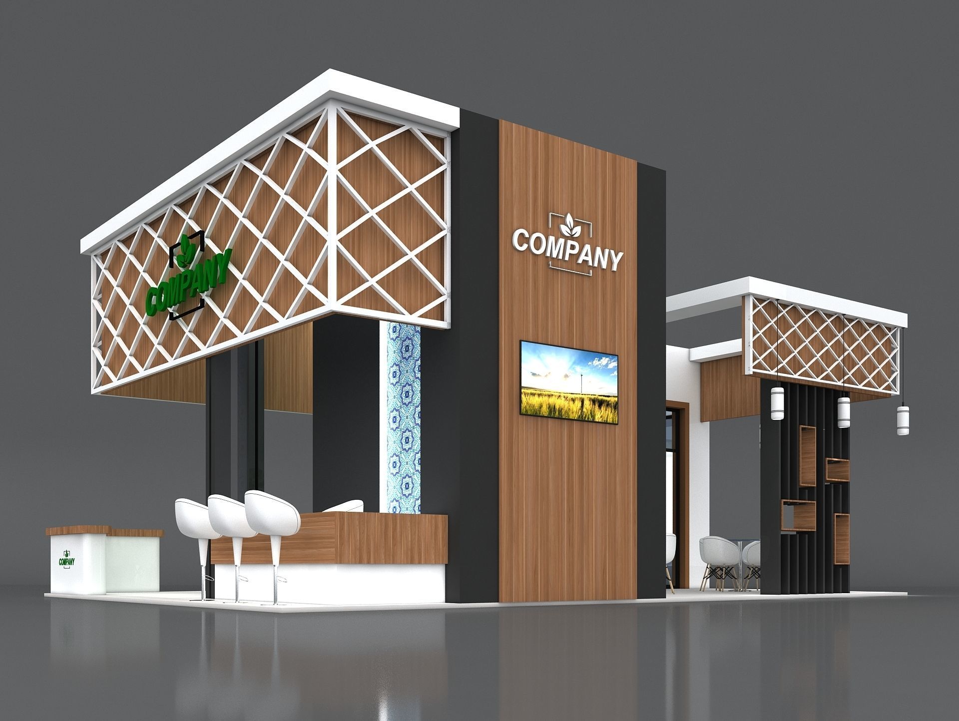 Exhibition Stand Booth 10x7m Height 500cm 4 Side Open 3D model_1