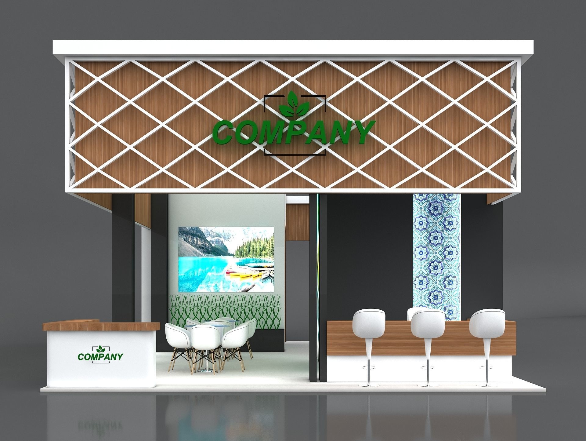 Exhibition Stand Booth 10x7m Height 500cm 4 Side Open 3D model_2