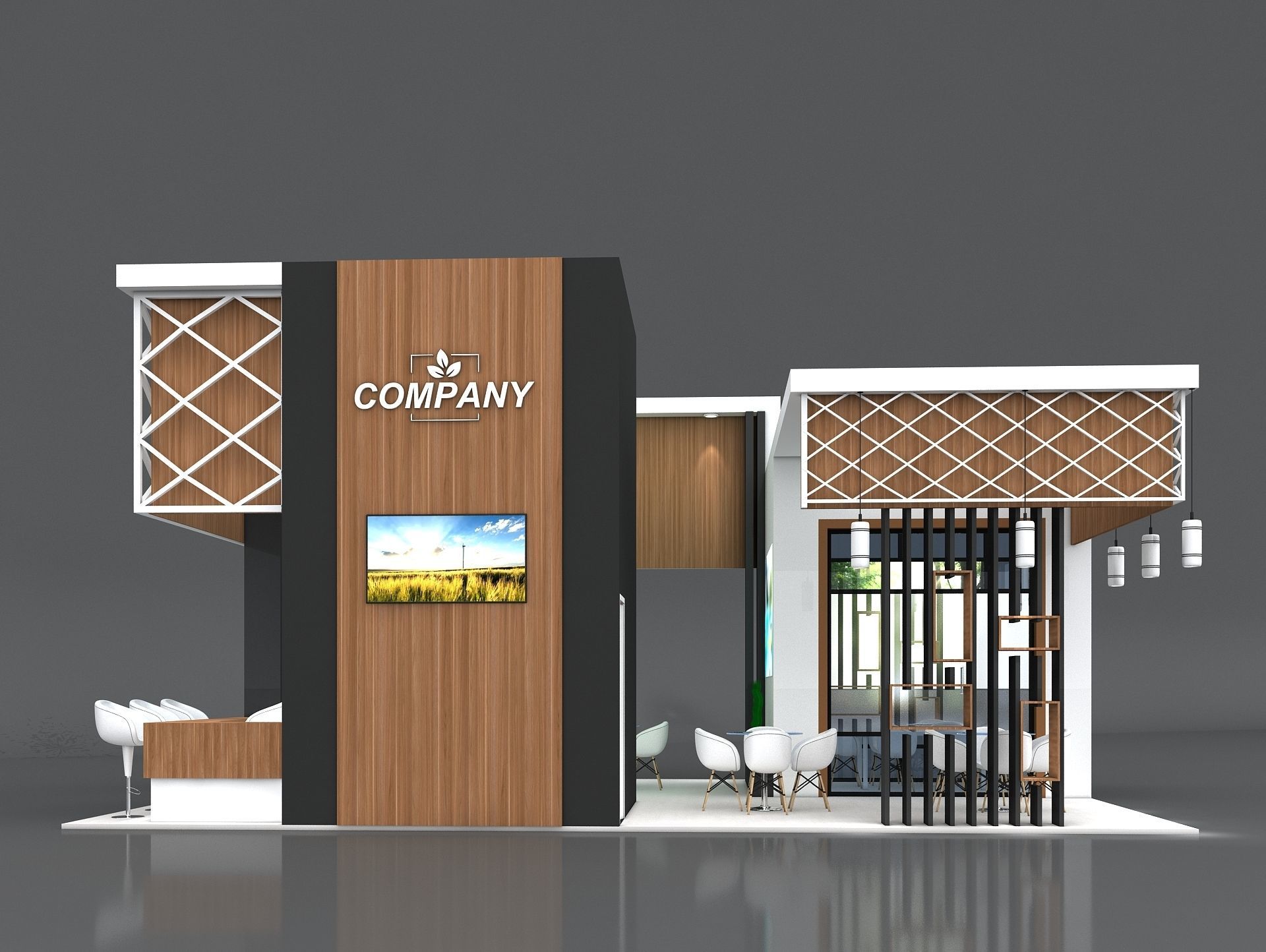 Exhibition Stand Booth 10x7m Height 500cm 4 Side Open 3D model_6