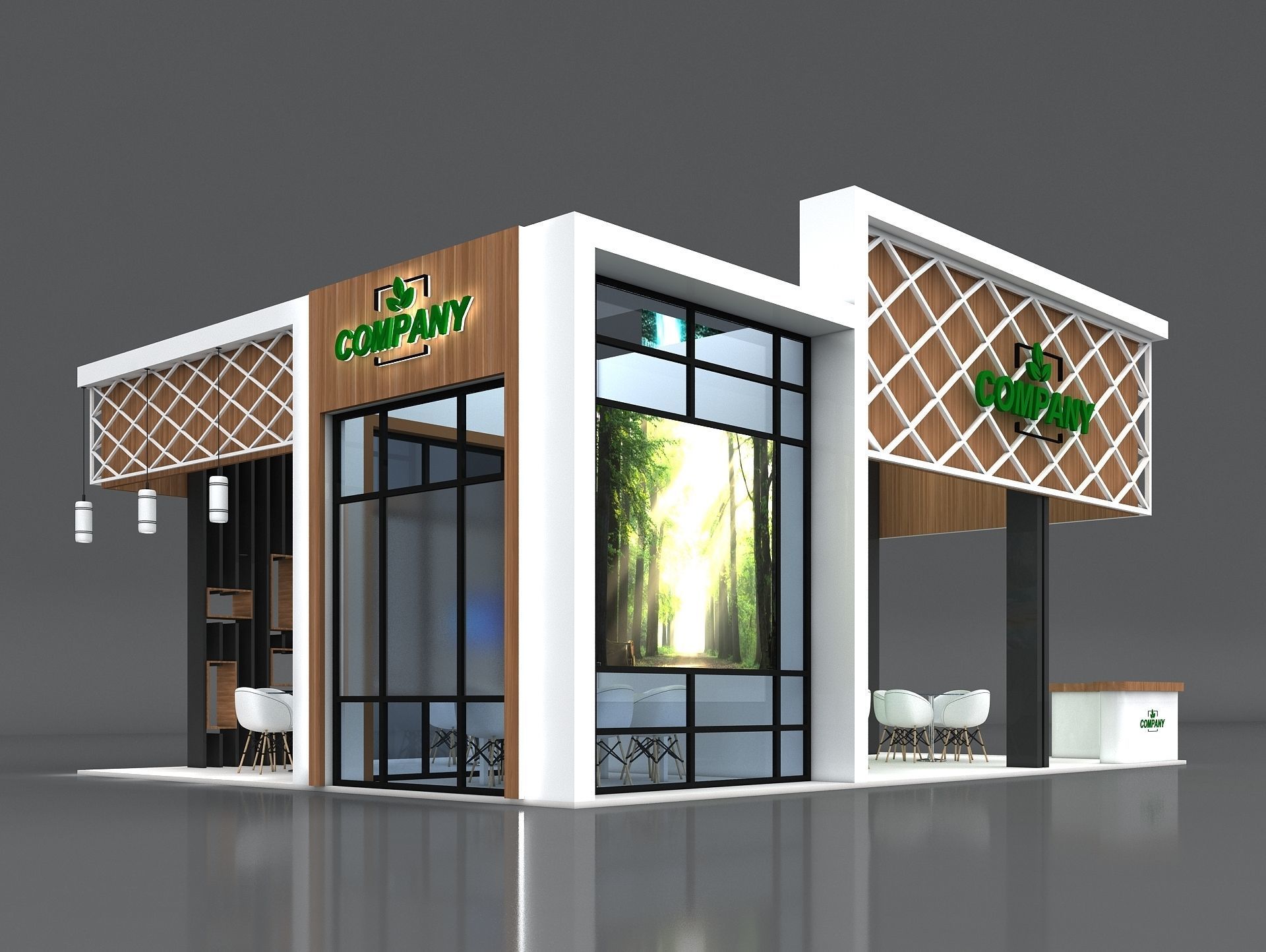 Exhibition Stand Booth 10x7m Height 500cm 4 Side Open 3D model_4