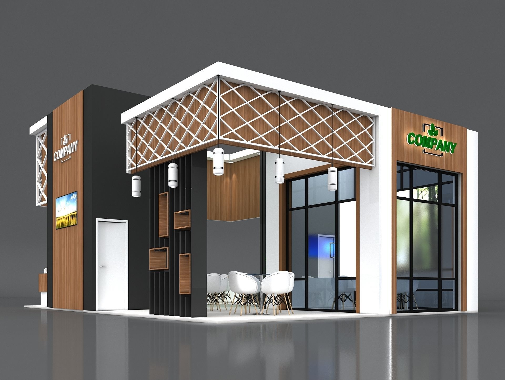 Exhibition Stand Booth 10x7m Height 500cm 4 Side Open 3D model_5