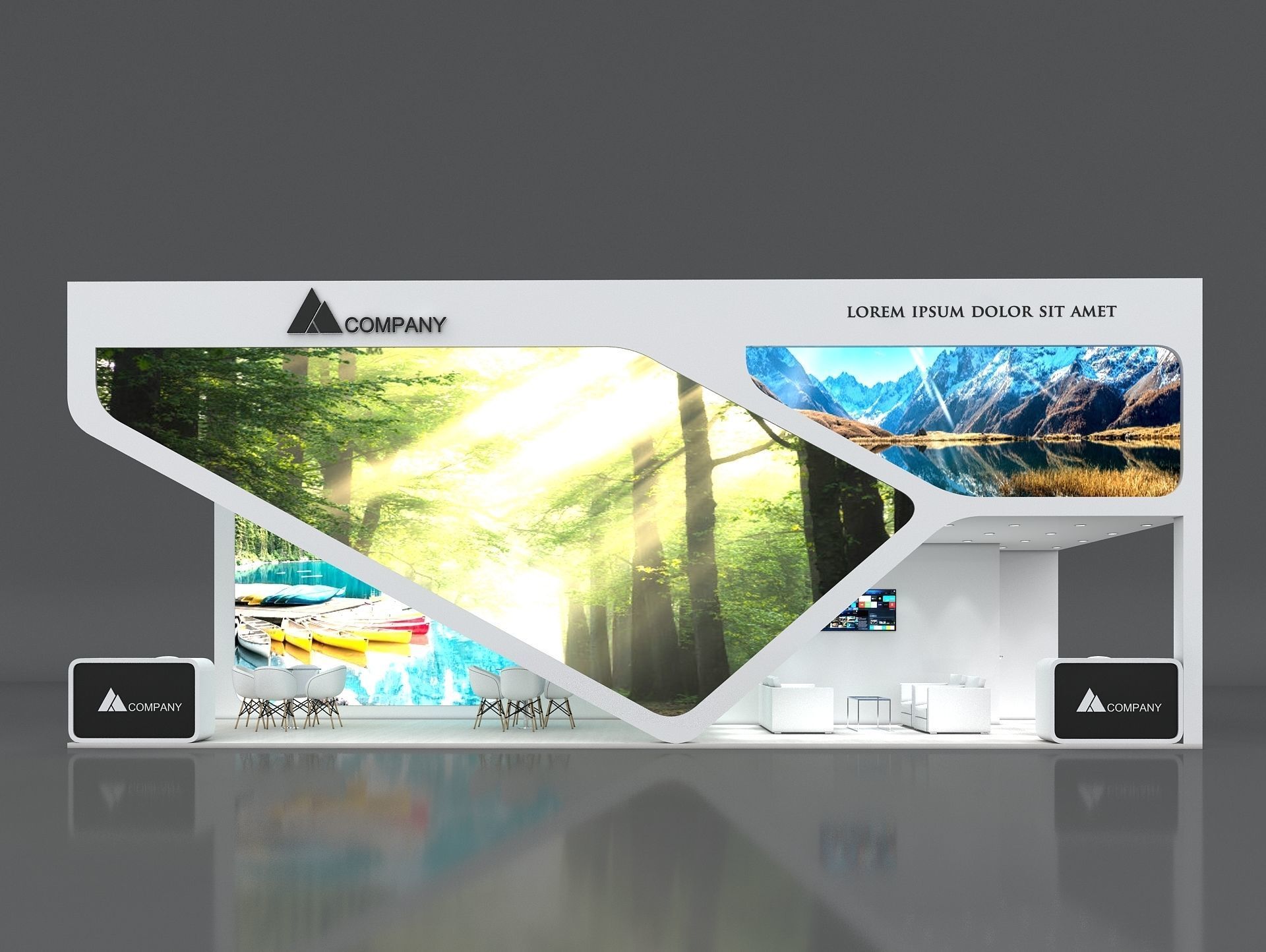 Exhibition Booth Stand Stall 12x4m Height 500 cm 3 Side Open 3D model_2