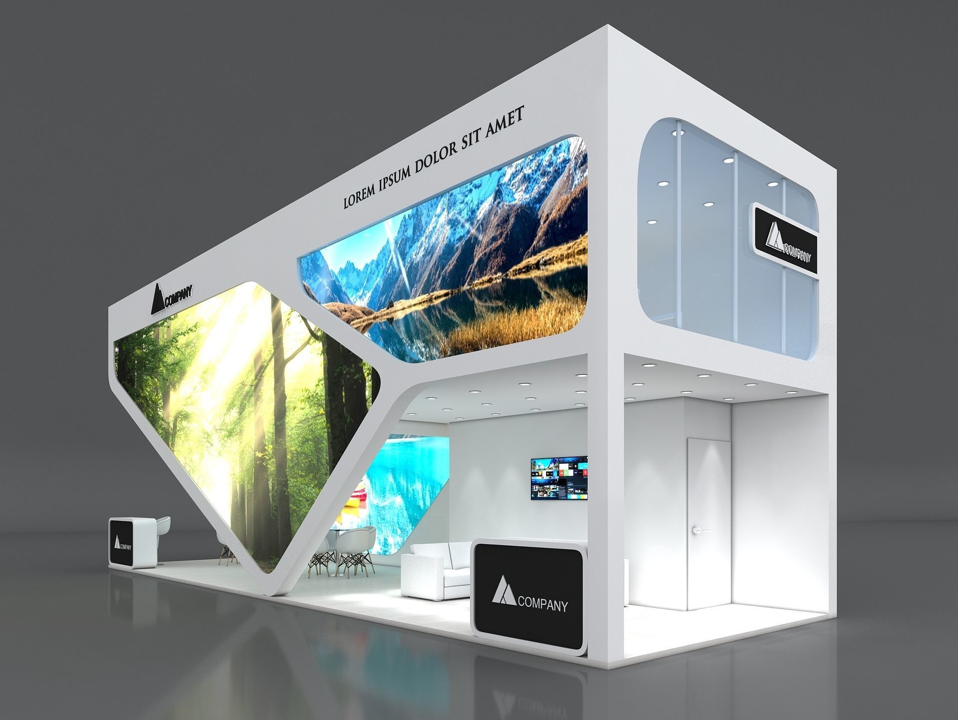 Exhibition Booth Stand Stall 12x4m Height 500 cm 3 Side Open 3D model_1