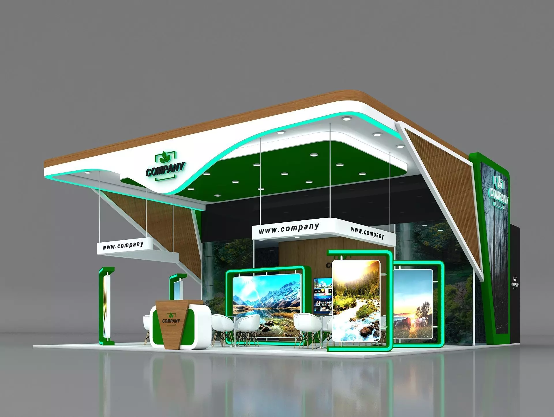 Booth Exhibition Stand Stall 10x10m Height 500 cm 3 Side Open 3D model_0