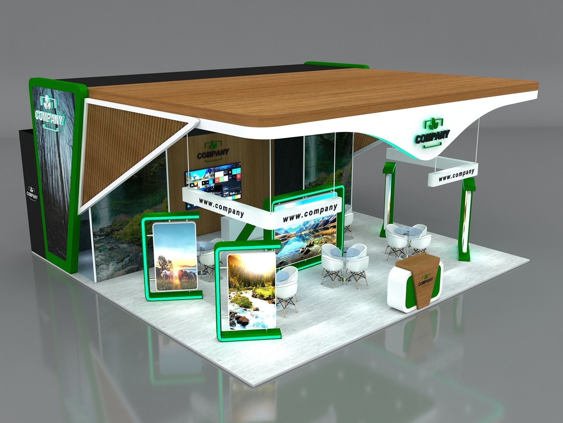 Booth Exhibition Stand Stall 10x10m Height 500 cm 3 Side Open 3D model_5