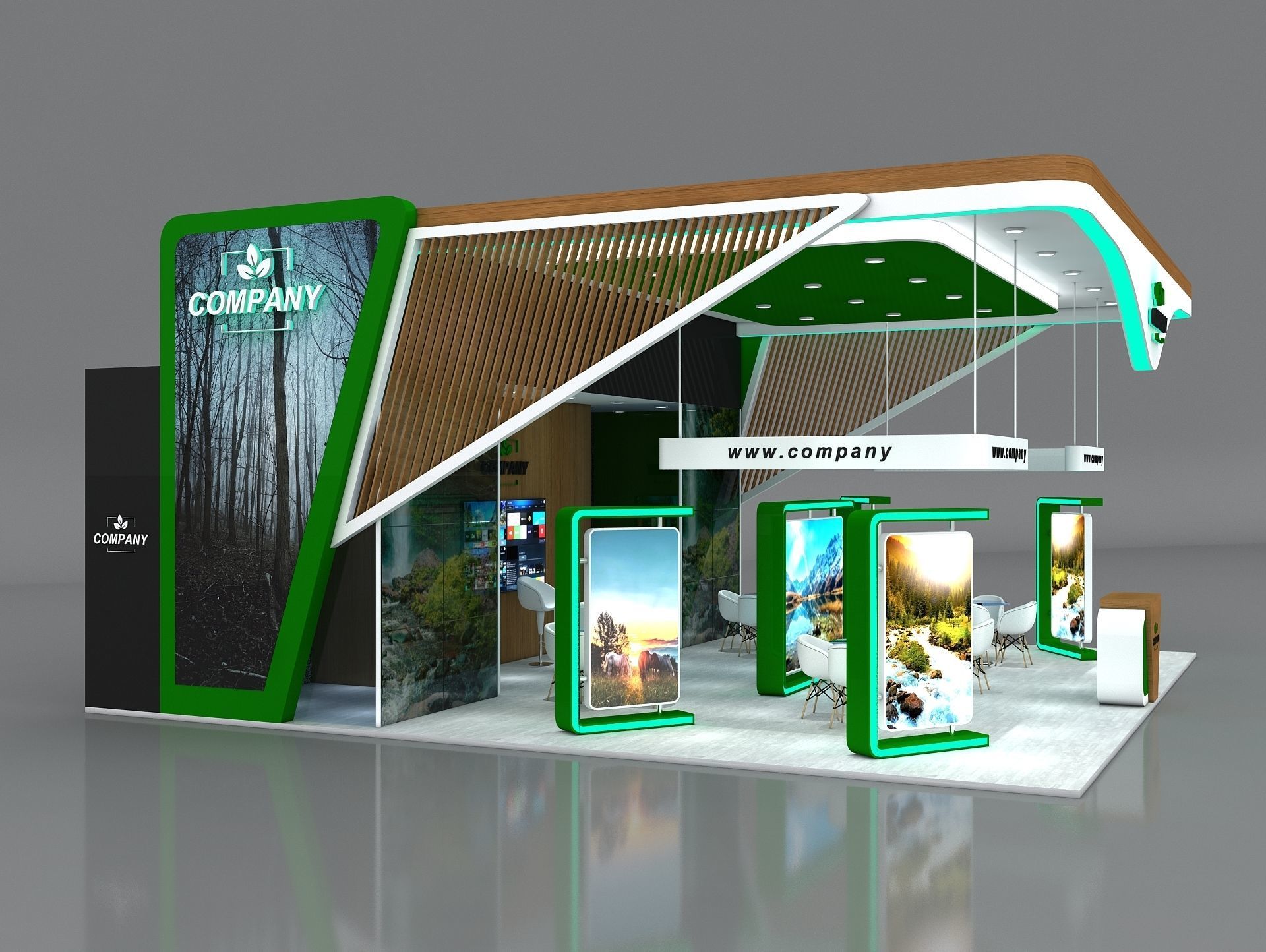 Booth Exhibition Stand Stall 10x10m Height 500 cm 3 Side Open 3D model_4