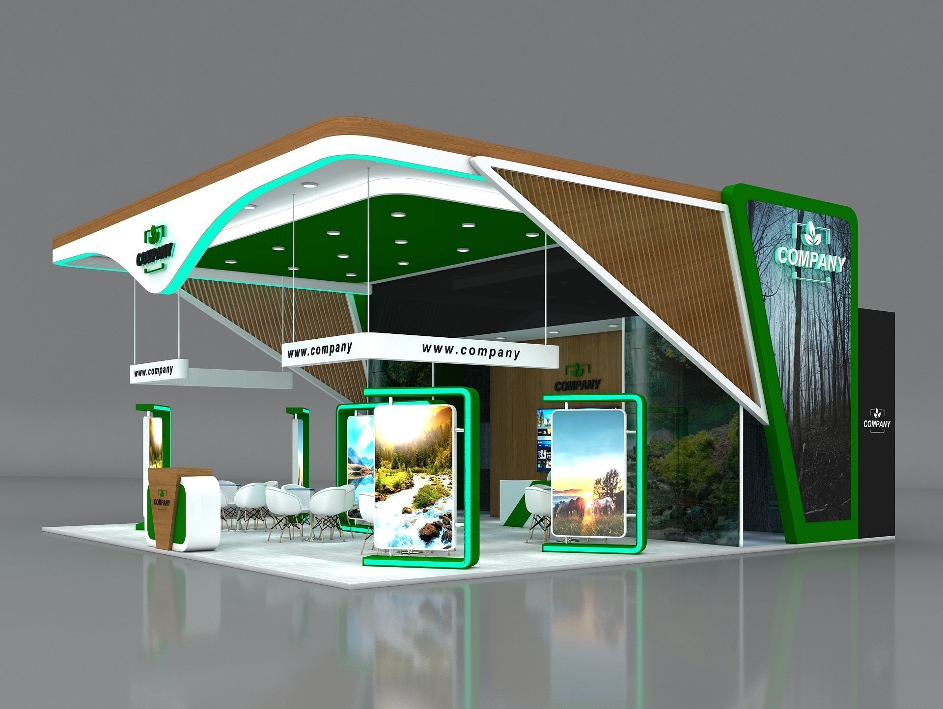 Booth Exhibition Stand Stall 10x10m Height 500 cm 3 Side Open 3D model_3